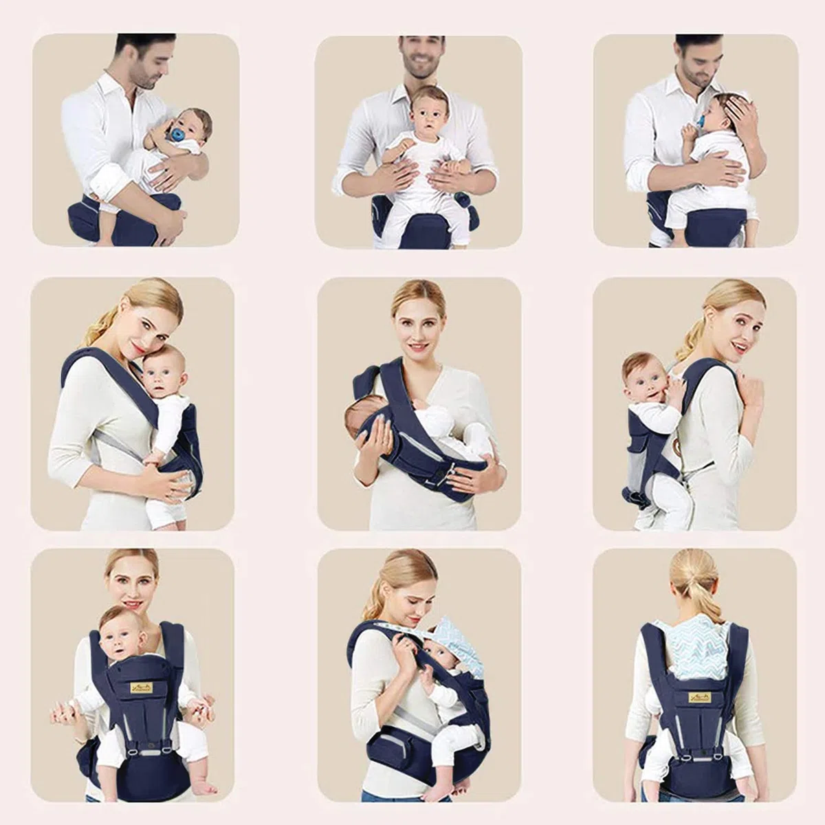 Viedouce Babytrage Ergonomische mit Hüftsitz/Reine Baumwolle Leicht und atmungsaktiv/Multiposition:Dorsal, Ventral, Einstellbar für Neugeborene und Kleinkinder von 3-48 Monate (3,5 bis 20 kg)