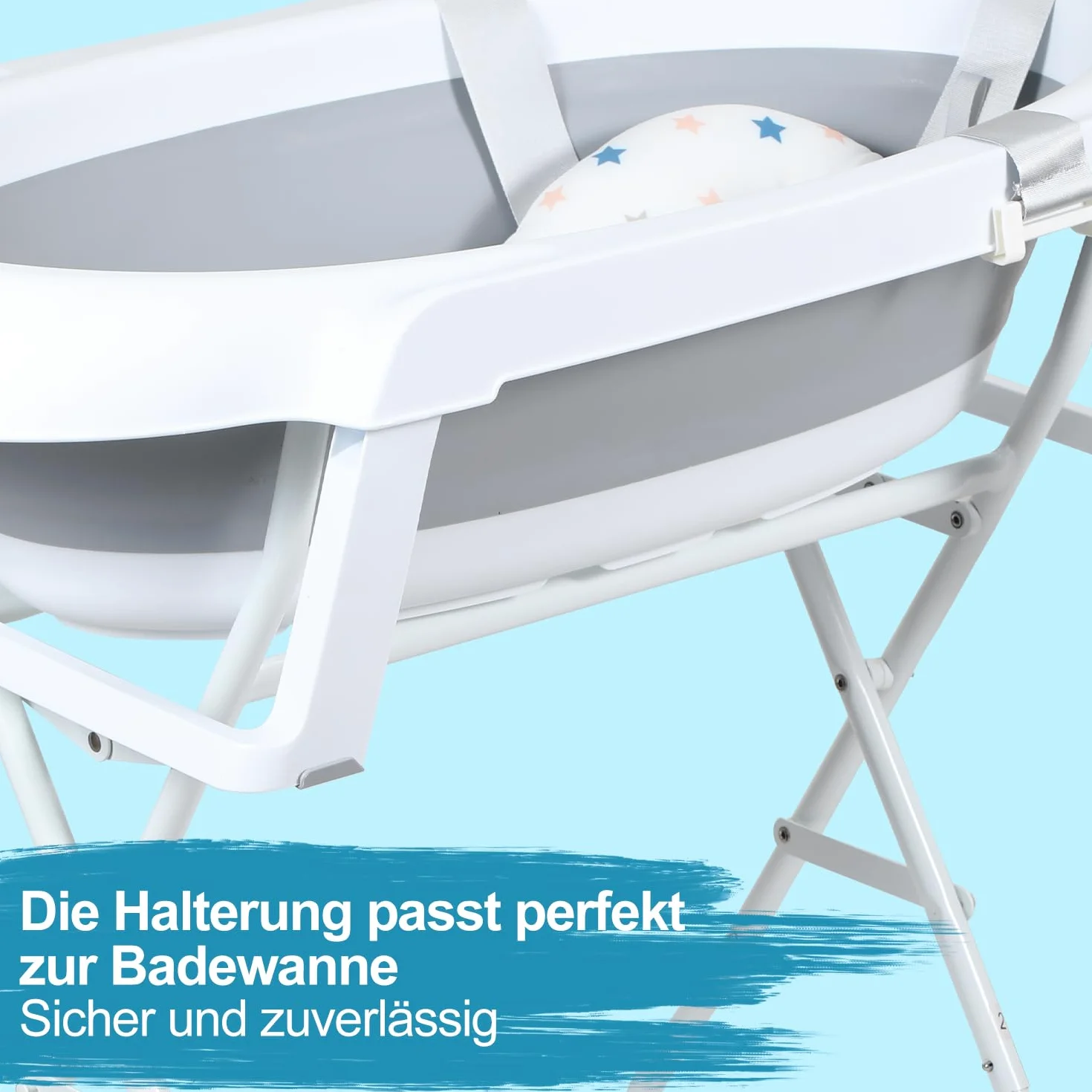 Baby Badewanne, Faltbar Babybadewanne mit Gestell 80cm, Baby Badewanne mit Temperatursensor und Bath Mat, Babybadewanne Neugeborene, Grau