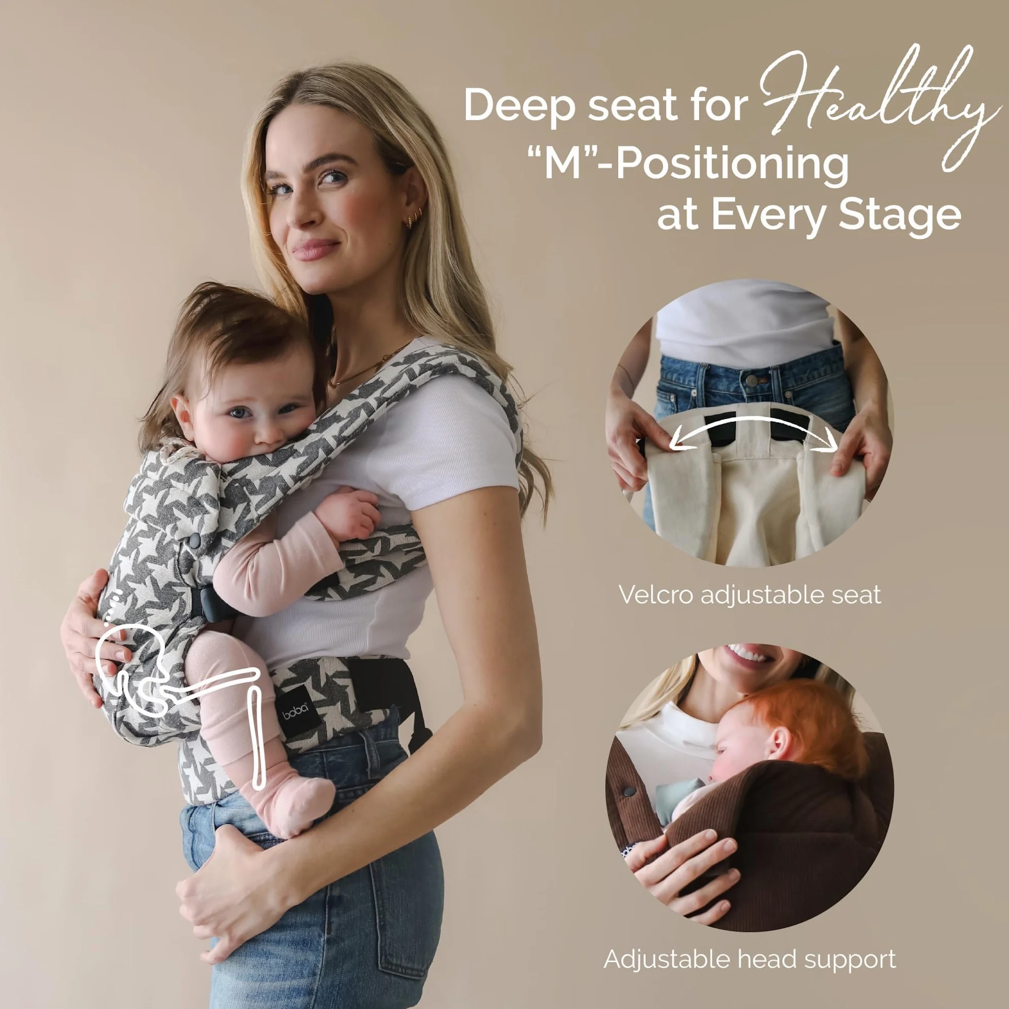 Boba Auri Babytrage Neugeboren bis Kleinkind 100% Baumwolle 3 ergonomische Tragepositionen M-Position verstellbarer Sitz 3,2-20 kg