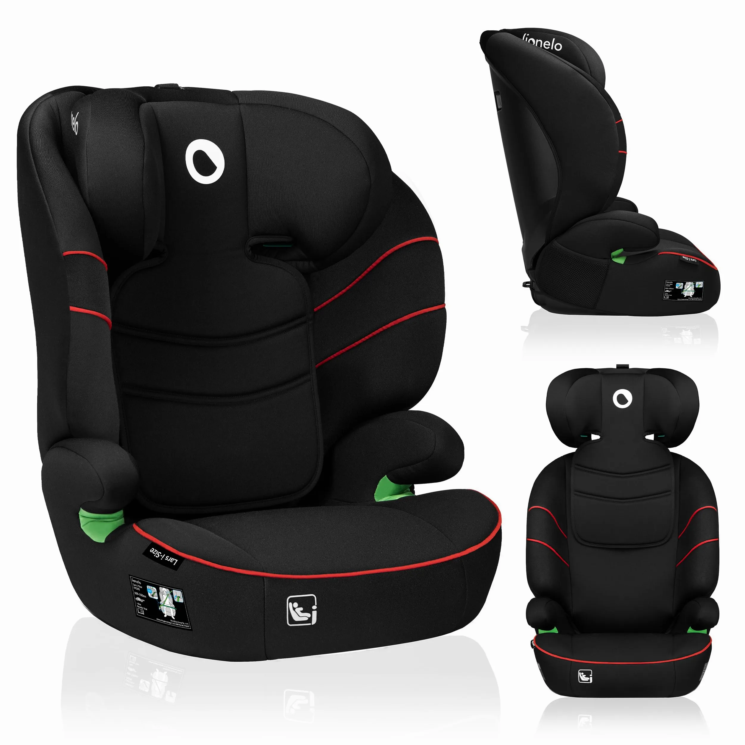 LIONELO LARS i-Size Kinderautositz 100–150 cm, Gruppe 2 3 | Seitenschutz 10 Grad, Kopfstützenverstellung, bequeme Armlehnen, abnehmbare Rückenlehne