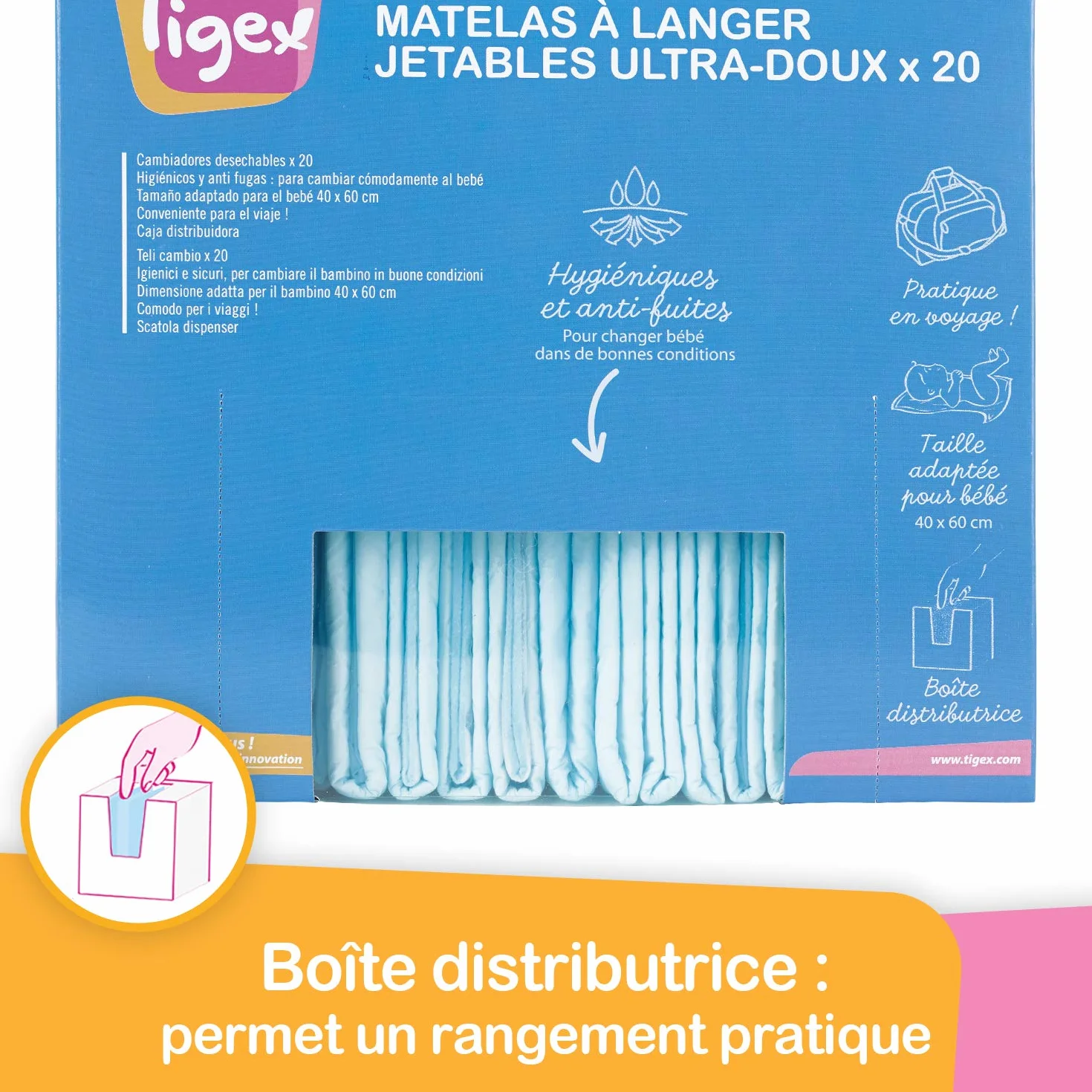 Tigex Einweg-Schutzbezüge für Wickelauflage, Weiß/Blau, 120 Stück