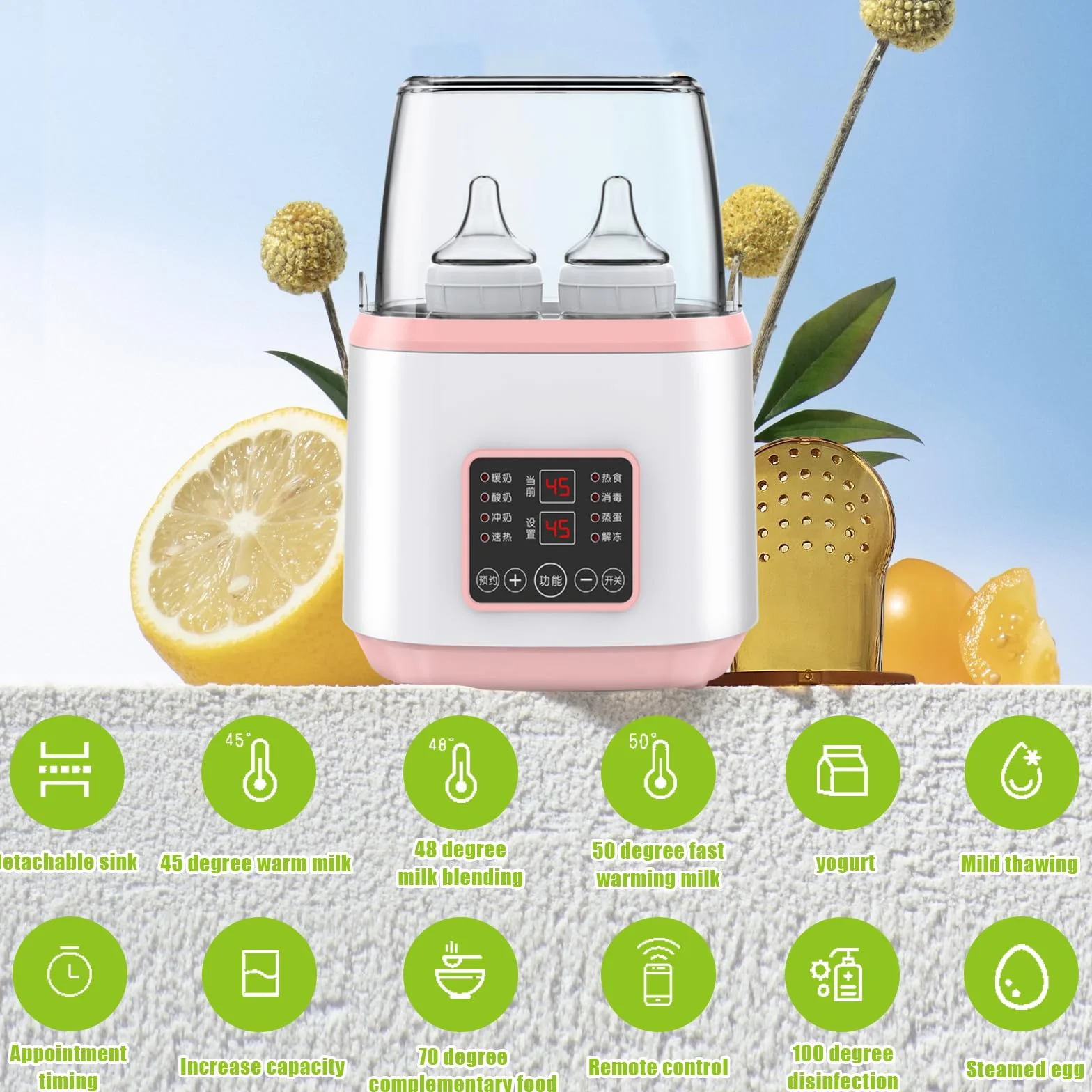 GBKDQQ Flaschenwärmer Baby, 8-in-1 Sterilisator für Babyflaschen Milchflaschenwärmer für Babys Schnell-Flaschenwärmer Fast Babykostwärmer & Abtauung, BPA-freier Babynahrungsheizung mit LCD-Display