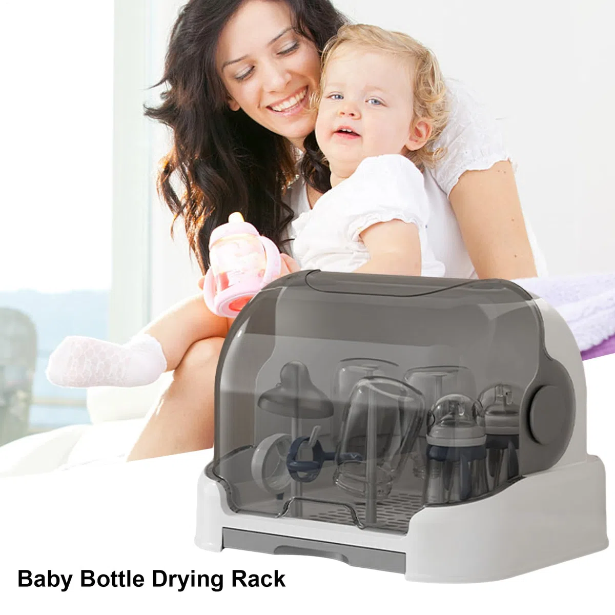Babyflaschen-Wäscheständer,Wäscheständer für Babyflaschen - Staubdichte Flaschenaufbewahrung mit Abdeckung,Guter Dichtungsschutz, langlebiger Arbeitsplattenständer für Flaschen, Zitzen, Becher