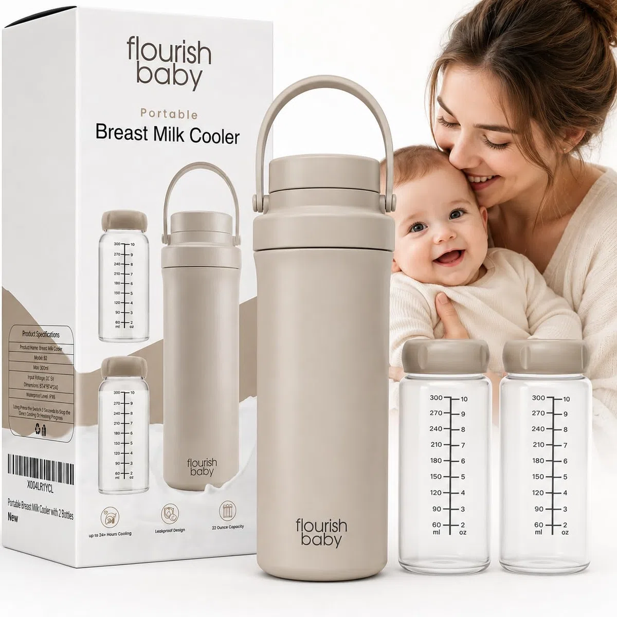 Reise-Muttermilchkühler, tragbarer Muttermilchkühler mit 24H+ Kühlung, 625 ml Fassungsvermögen, 2 Babyflaschen, auslaufsicher, BPA-frei, Aufbewahrung für gepumpte Milch und Formel
