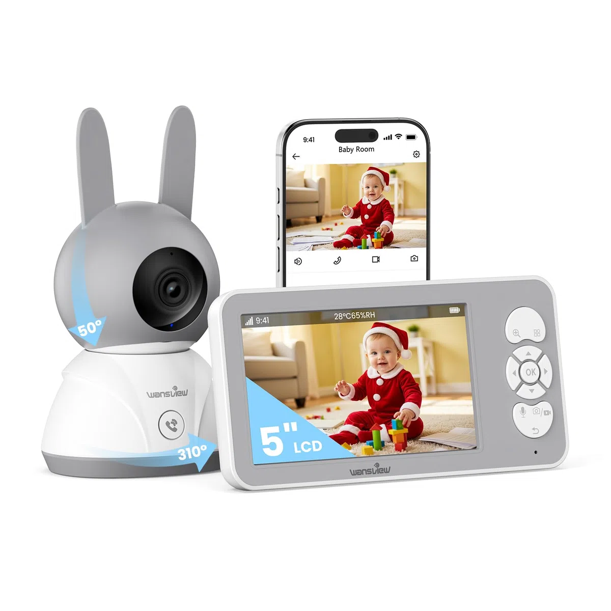 wansview Babyphone mit Kamera 2,4/5 GHz WLAN- 5" 1080P Video babyfone mit App, Baby Camera mit IR Nachtsicht, Automatische Verfolgung, Zwei-Weg-Audio, Temperatur- und Bewegungs-/Geräuscherkennung