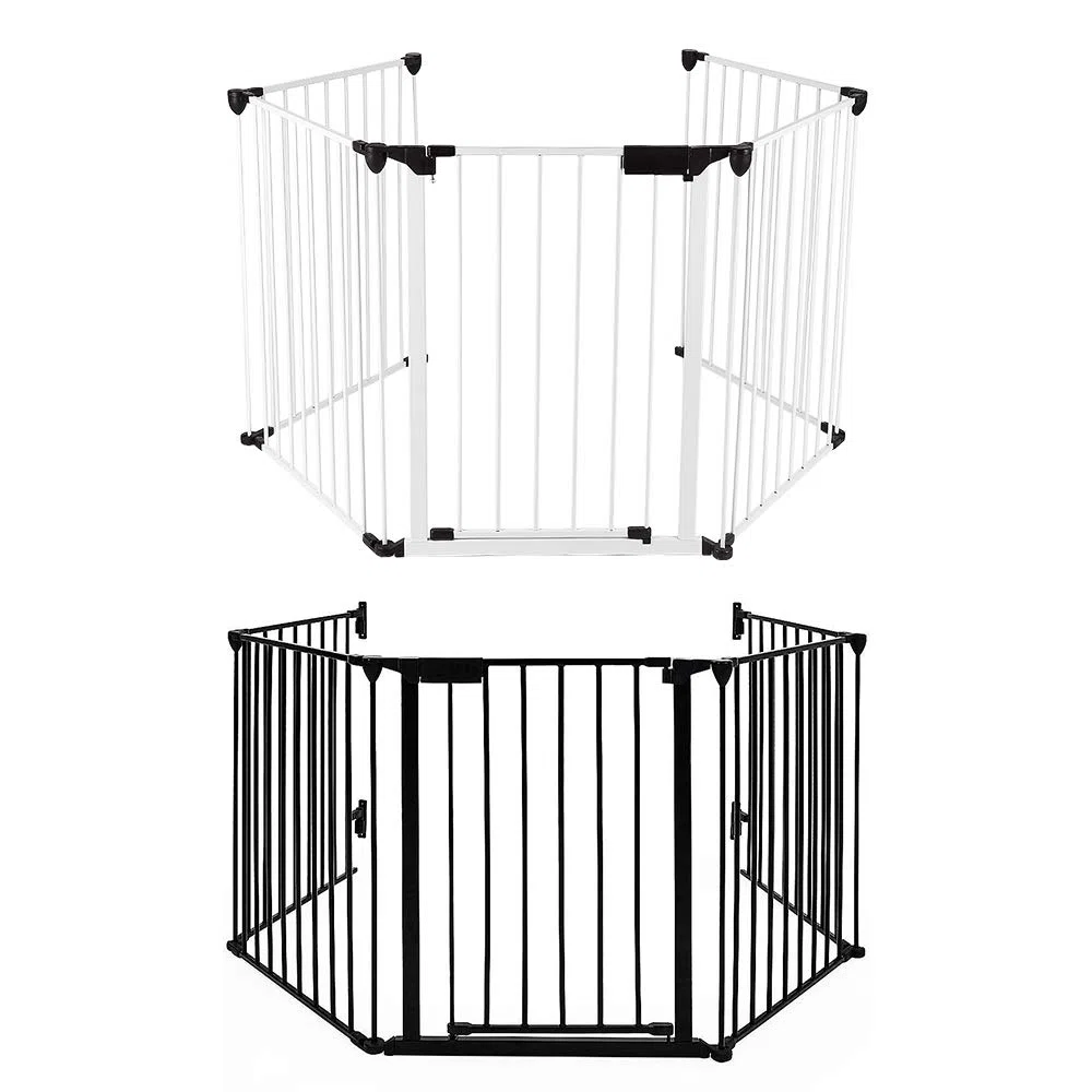Kaminschutzgitter mit Tür Metall, Treppenschutzgitter, Absperrgitter Ofenschutzgitter Faltbar, Konfigurationsgitter, Türschutzgitter für Kinder-Sicherung (weiß-60 * 75cmx5pcs)
