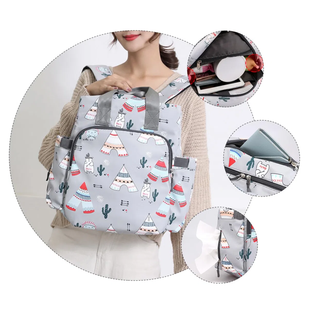 Mumienschultertasche für Mütter Praktischer Organizer Dunkelgrau für Unterwegs mit Großem und Feuchtigkeitsbeständigem