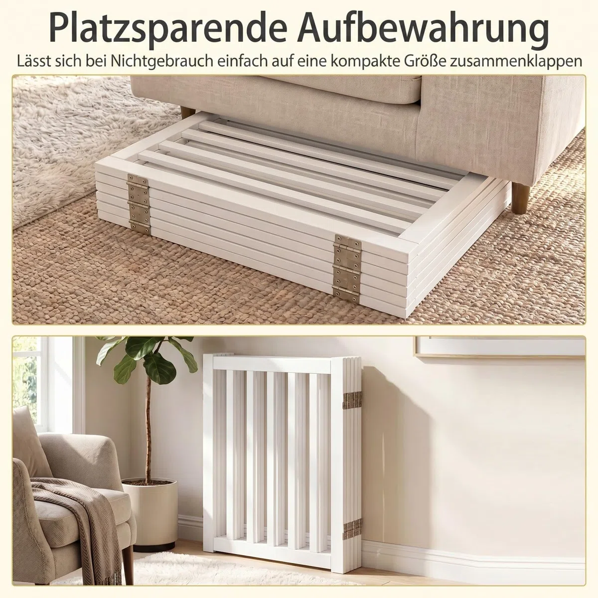 COSTWAY Absperrgitter Hunde 60cm Hoch, Schutzgitter Holz, Kindergitter klappbar, Treppengitter Hundeabsperrgitter flexibel Türschutzgitter (6 Paneelen, Weiß)