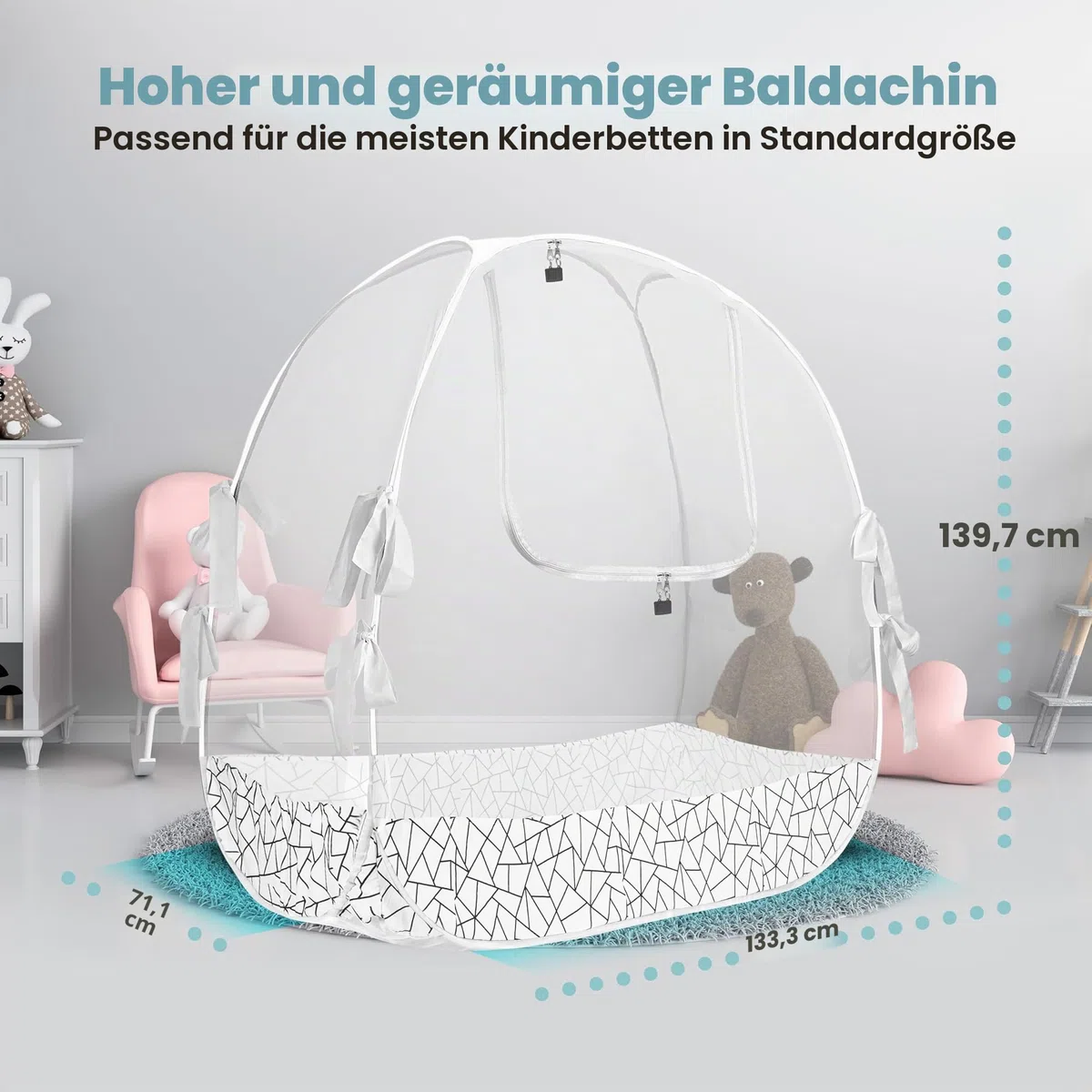 Pro Baby Safety PopUpKinderbettZelt, feines Netzgewebe, um das Baby vor Klettern, Stürzen und Mückenstichen, Sicherheitsnetz, BaldachinNetzabdeckung – stabile und stilvolle Kinderbettauflage