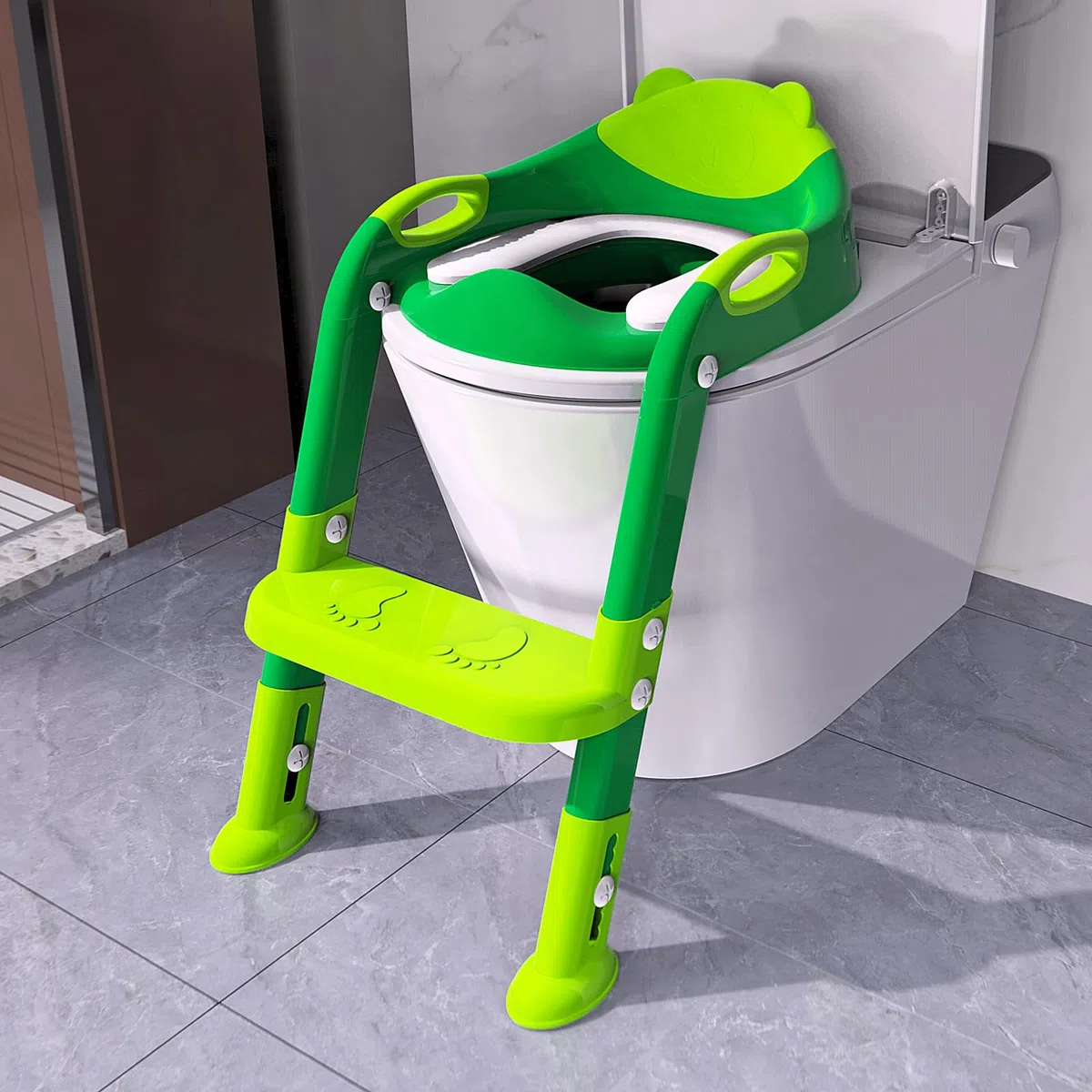 Töpfchentrainingssitz mit Tritthocker, Leiter für Jungen und Mädchen, stabile Töpfchenleiter mit weich gepolstertem Kissen für Kleinkinder, Kleinkind, WC-Trainingssitz (Shrek Green)