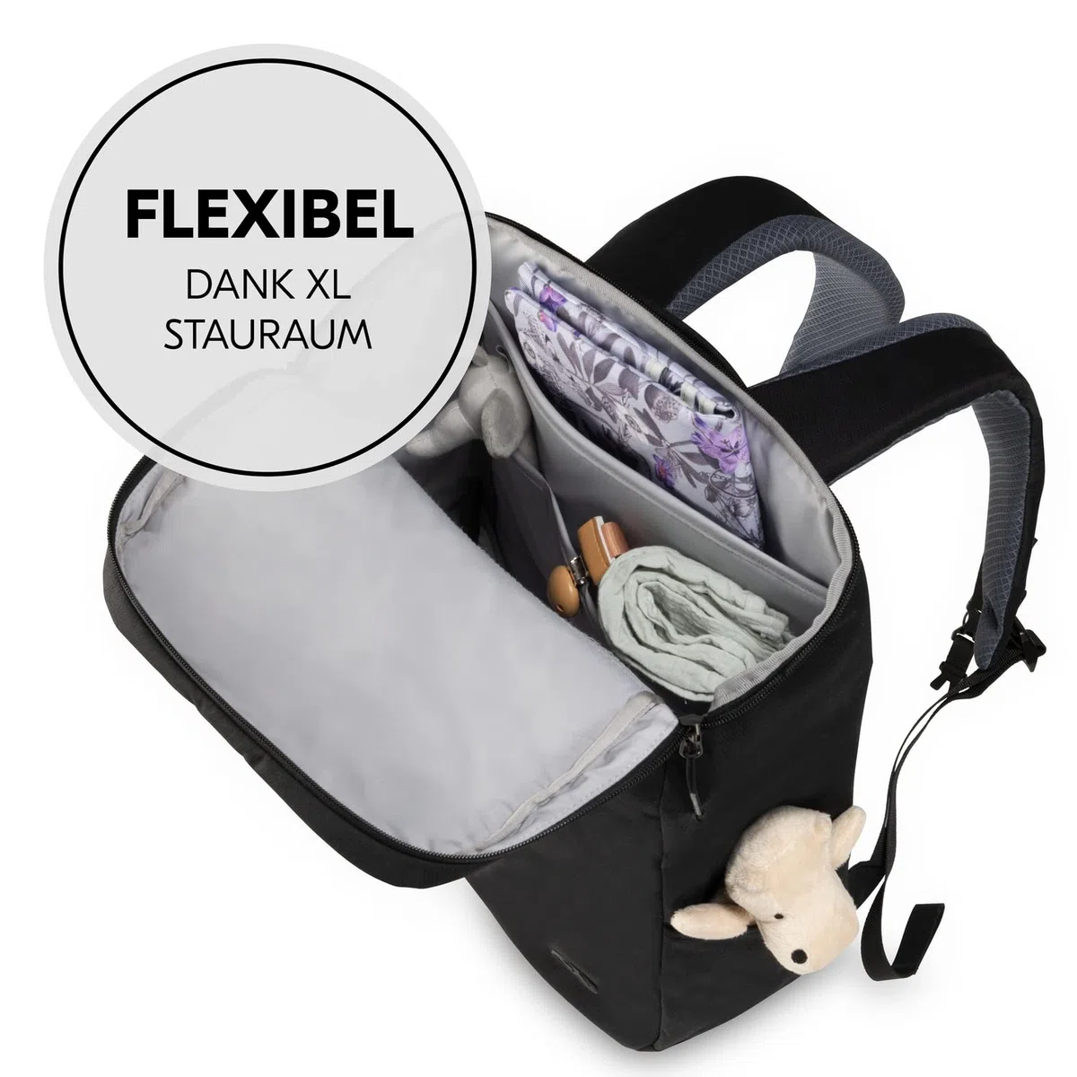 hauck Pack N Walk, Schwarz - Wickelrucksack und Wickeltasche 22 Liter mit Innentaschen, Außenfächern, Verstellbare Gurte und Brustgurt - Rucksack für Damen und Herren