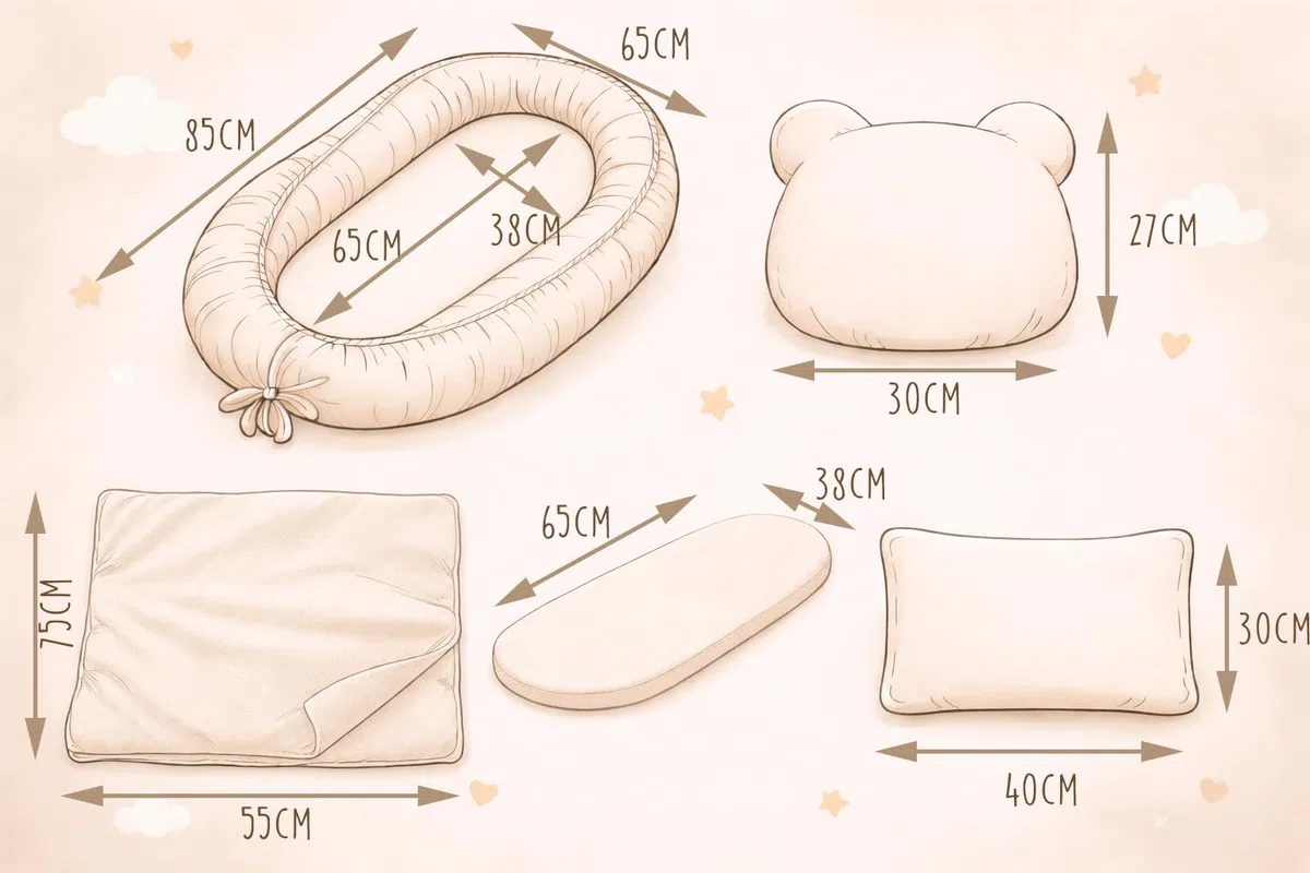 Babynestchen Neugeborene – 5-teiliges Baby Set mit Babynest aus Waffelpique Baumwolle – Nestchen Baby für Babybett & Kinderbett – Babykokon Tragbar – OEKO-TEX zertifiziert – Zubehör Babybett - Sand