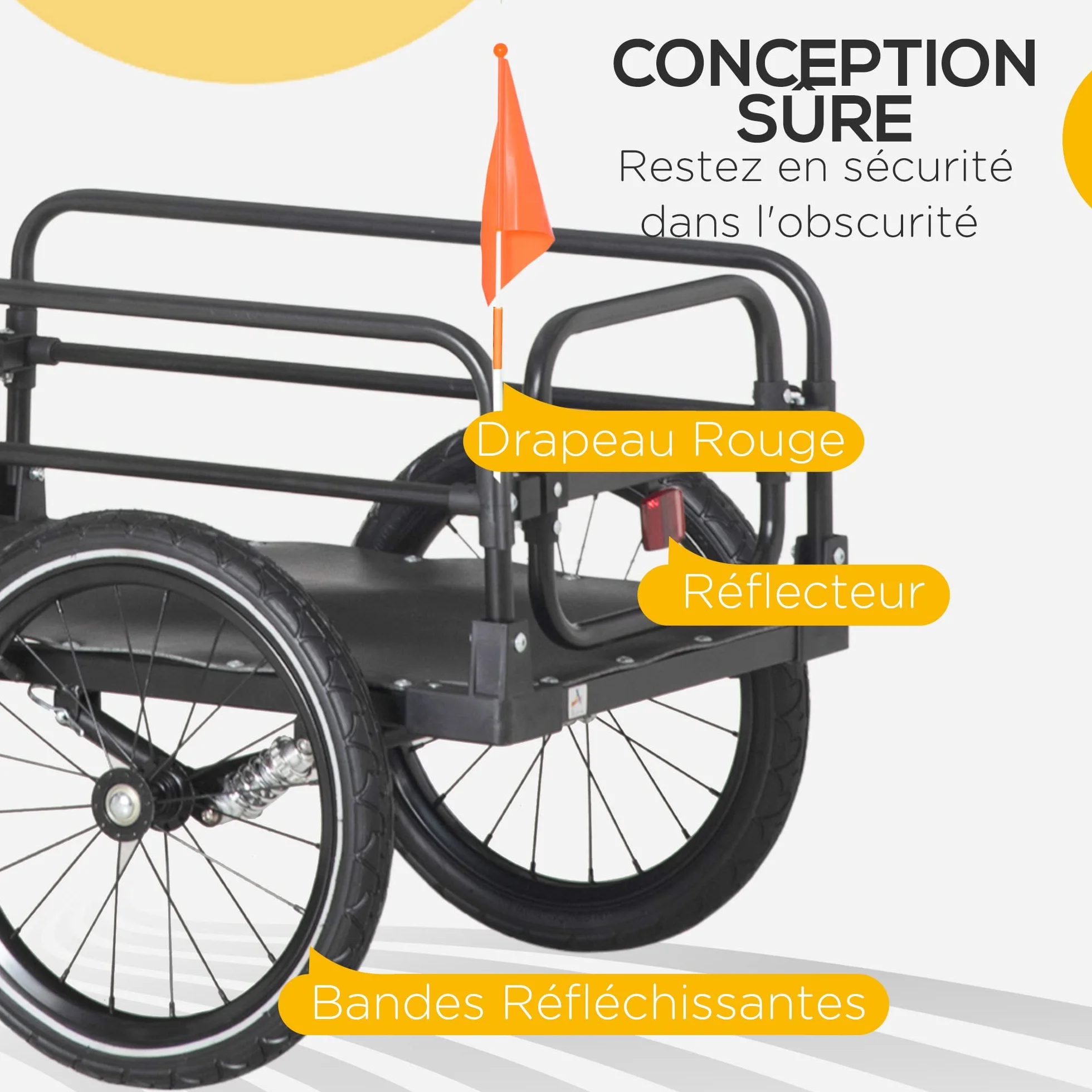 HOMCOM Fahrradanhänger, faltbar, aus Stahl, Räder 40 cm, max. 40 kg, mit Universalkupplung