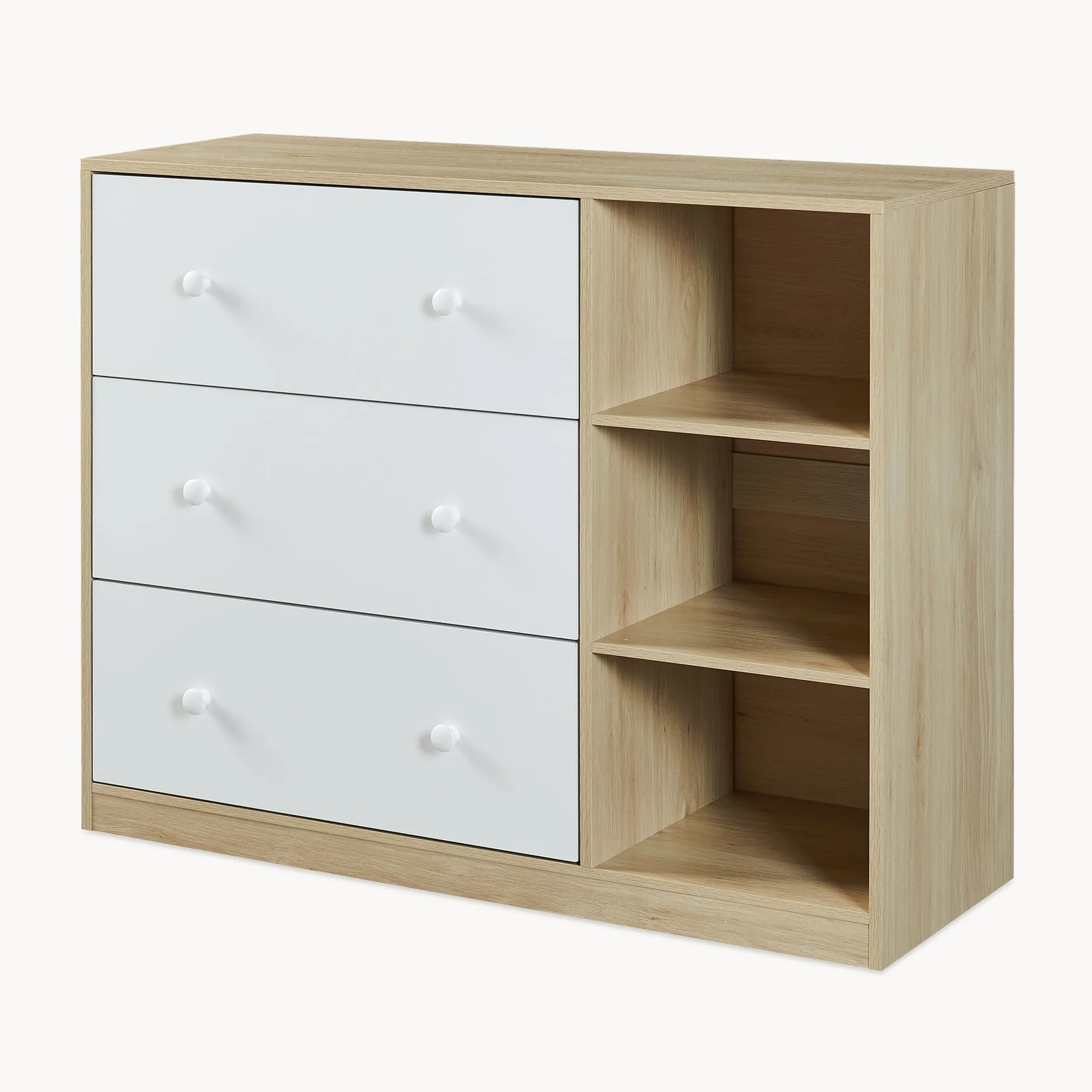 Wickelkommode Beldinupp Wickeltisch 3 Schubladen 3 Regalfächer 93 x 110 x 55 cm Eicheoptik Weiß