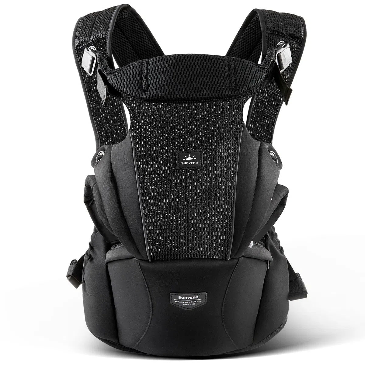 SUNVENO Babytrage mit Hüftsitz, Ergonomische Hüftsitz Babytrage für Neugeborene und Kleinkinder 3–20 kg, Atmungsaktives Mesh-Gewebe, Verstellbar, Front- und Rückentrageweise