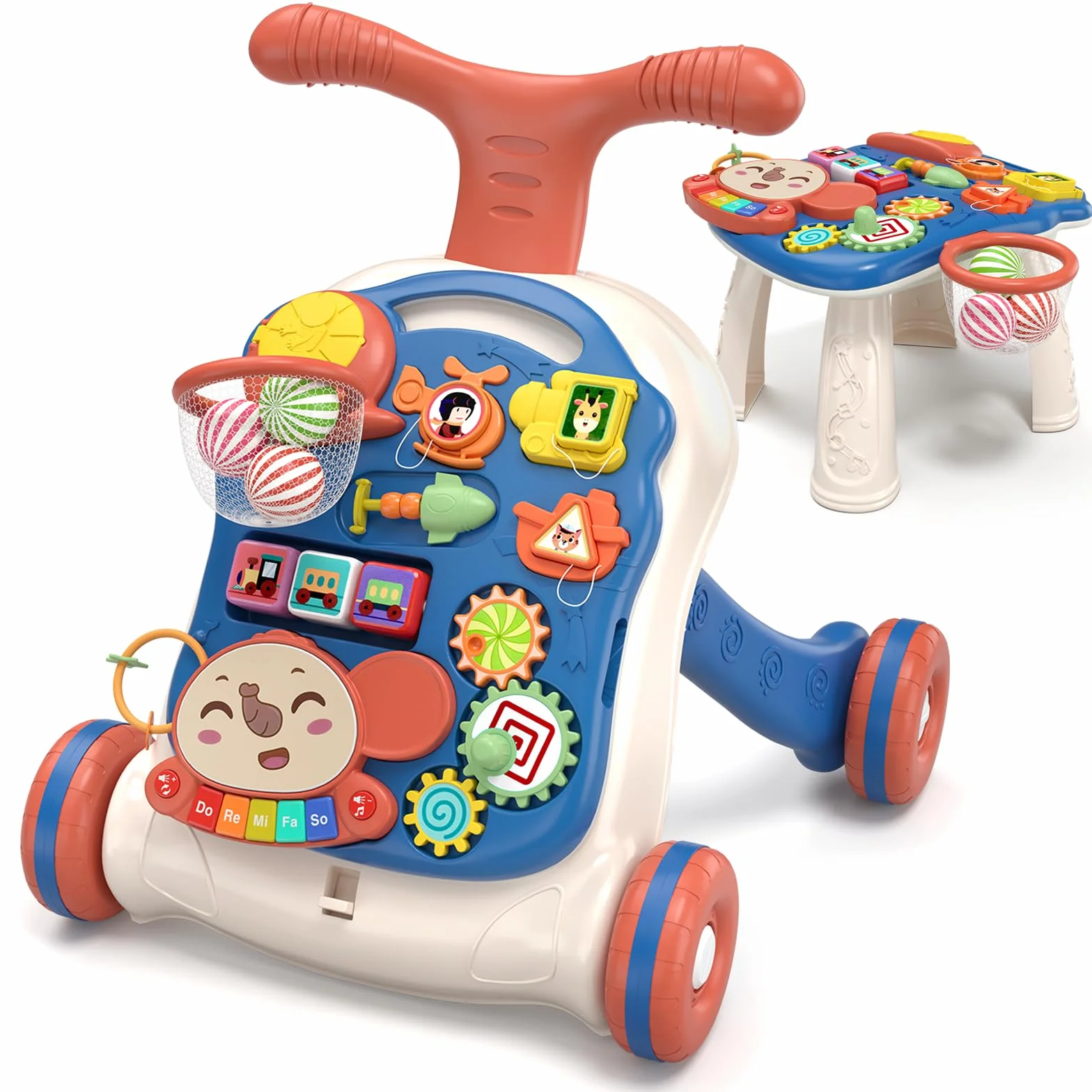 QDRAGON 3 in 1 Lauflernwagen, Baby Lauflernhilfe Mit Regulierbarer Geschwindigkeit, Baby Spiel Gehhilfe Mit Abnehmbarem Spielboard, Baby Walker Für Kinder Von 12-36 Monaten, Blau