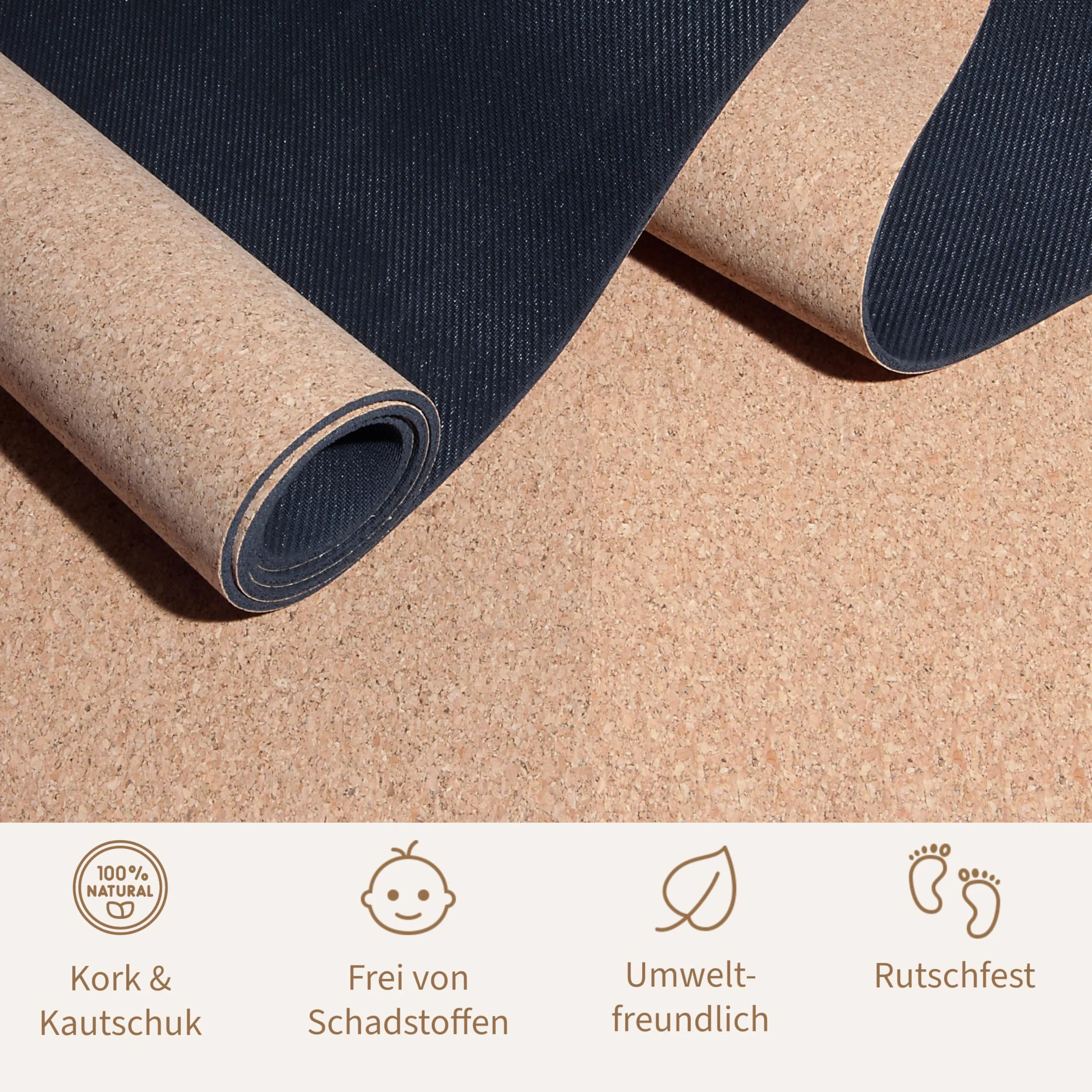 Spielmatte aus Kork. Schadstofffreie Krabbelmatte für Babys und Kinder. Natur 160x110 cm