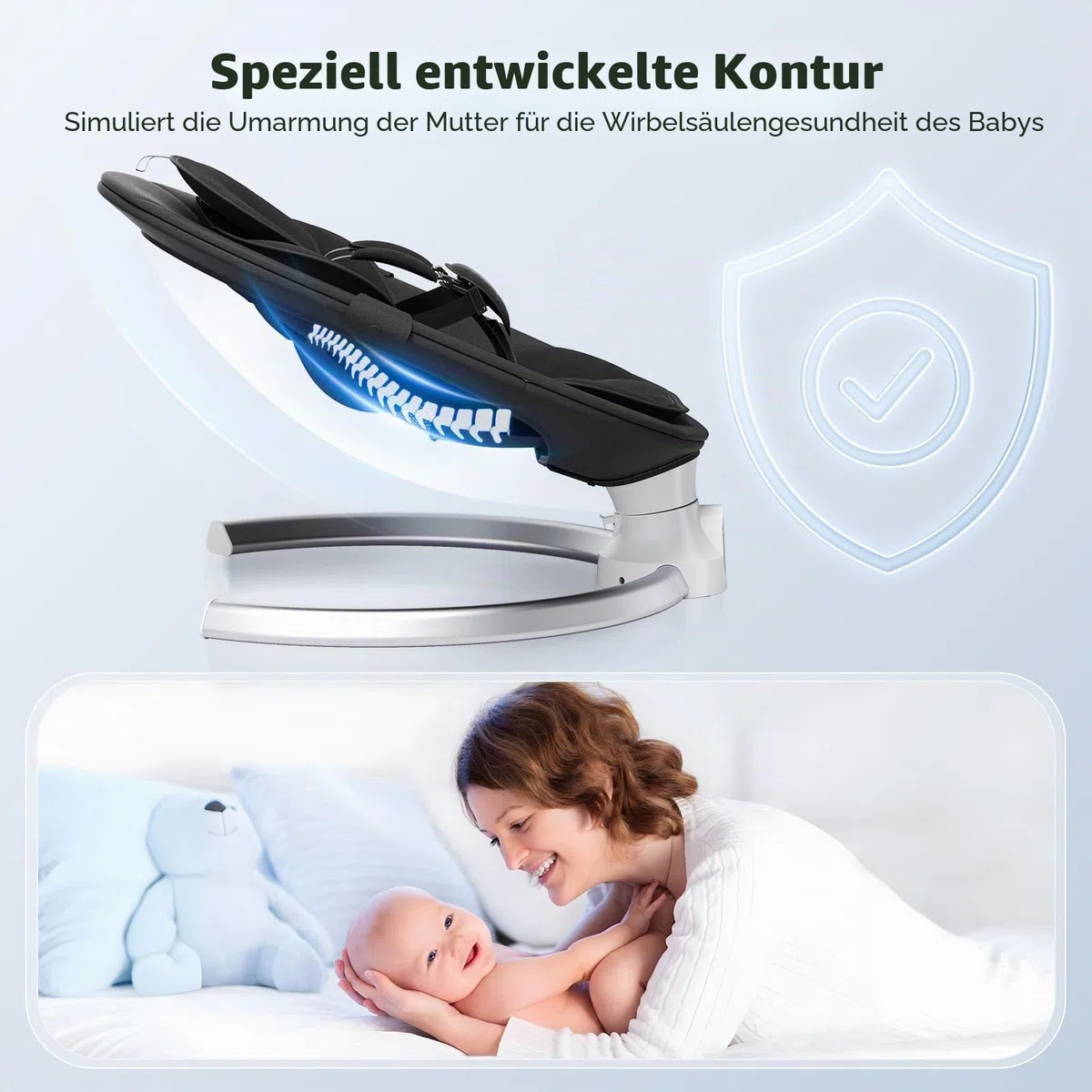 Elektrische Babywippe - Baby Schaukelstuhl für Neugeborene bis 9kg, 5 Schwinggeschwindigkeiten, Bluetooth & Musik, 3-fach Timer, Tragbar & Klappbar, Fernbedienung, Baby Schaukel für Zuhause