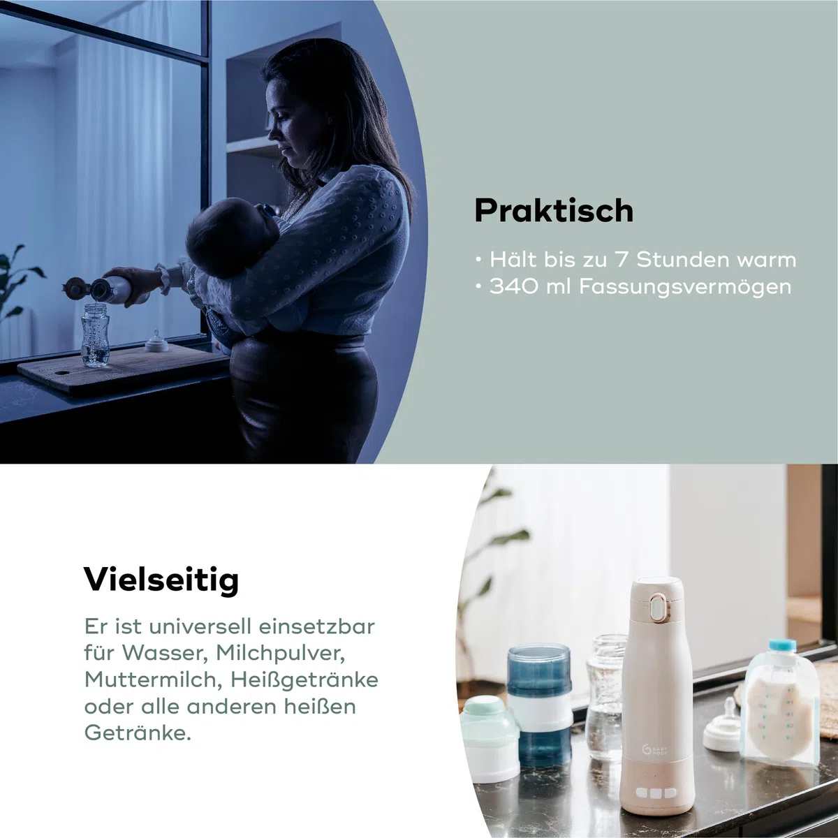 Babymoov Mobiler und kabelloser Flaschenwärmer Moov & Feed - Kapazität 340ml - Wasser oder Muttermilch - Einstellbare Temperatur - Warmhaltefunktion (bis zu 7 Stunden) -USB