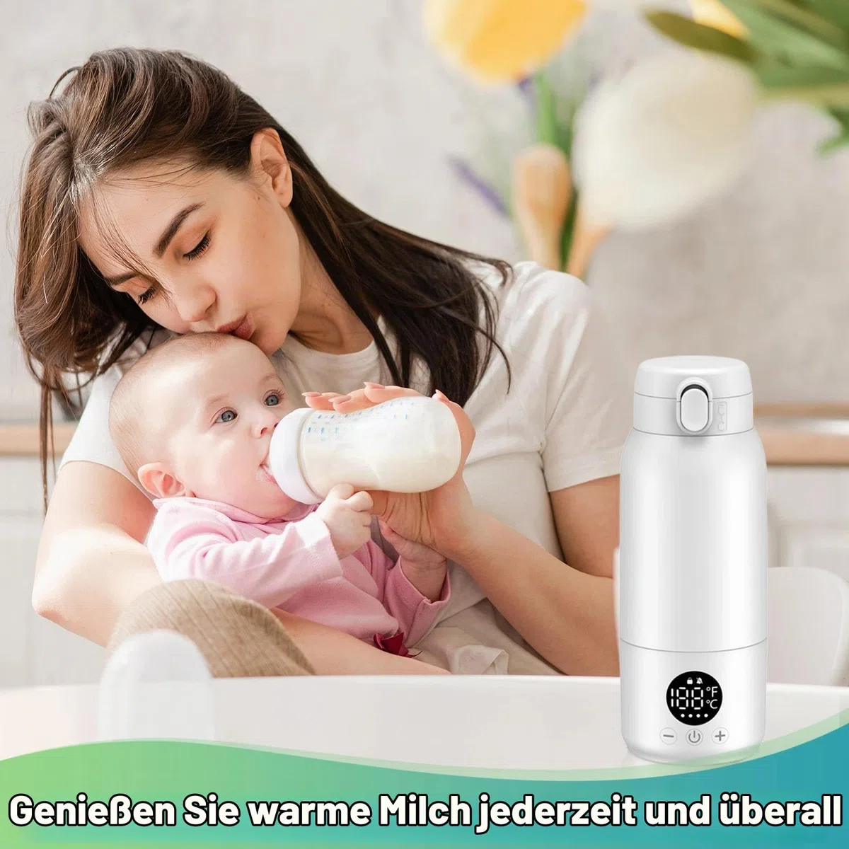 Tragbarer Flaschenwärmer Baby Unterwegs 500ml Flaschenwärmer mit Lange Akkulaufzeit 11000mAh 35-70℃ Einstellbar Babyflaschenwärmer Schnelles Aufheizen für Muttermilch und Wasser