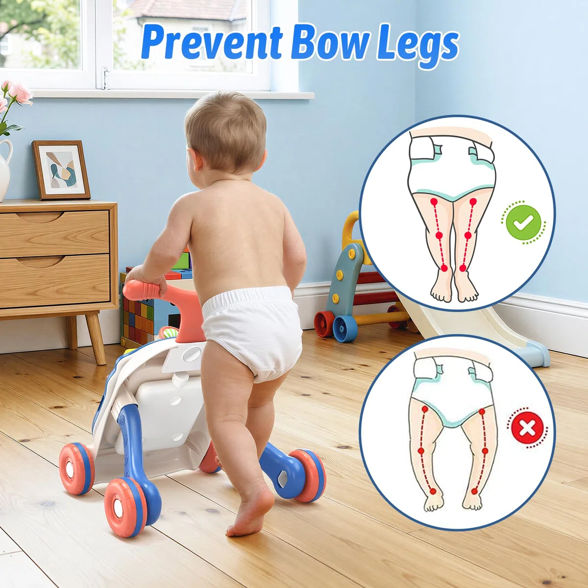 QDRAGON 3 in 1 Lauflernwagen, Baby Lauflernhilfe Mit Regulierbarer Geschwindigkeit, Baby Spiel Gehhilfe Mit Abnehmbarem Spielboard, Baby Walker Für Kinder Von 12-36 Monaten, Blau