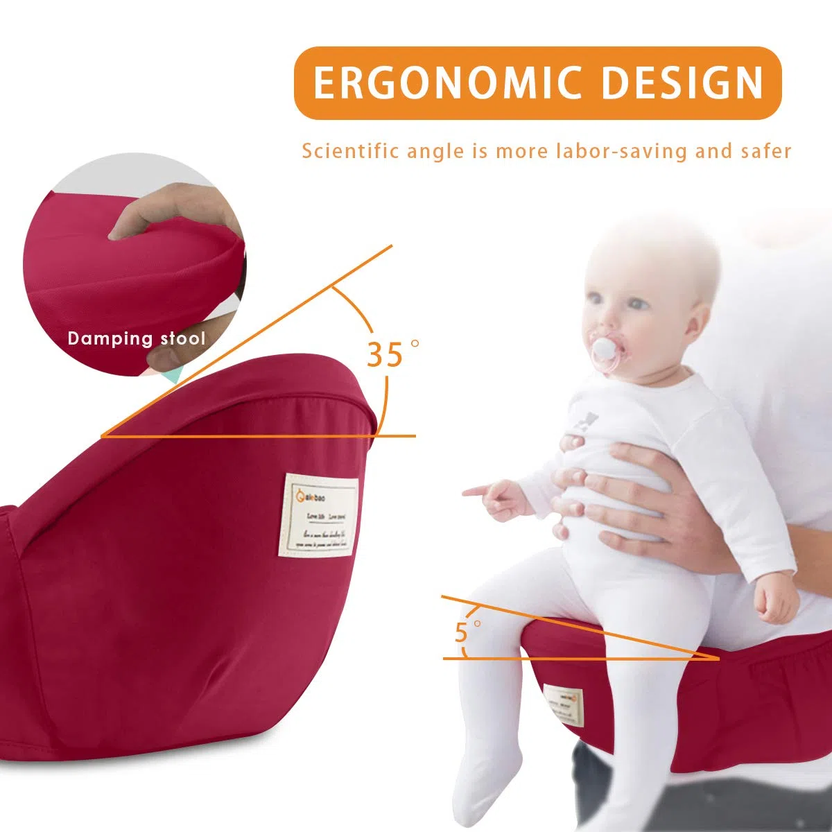 SONARIN 3 in 1 Multifunktion Hipseat Baby Carrier, Babytrage, Vorder und Rückseite,100% Baumwolle,Ergonomisch,Freie Größe(Rot)
