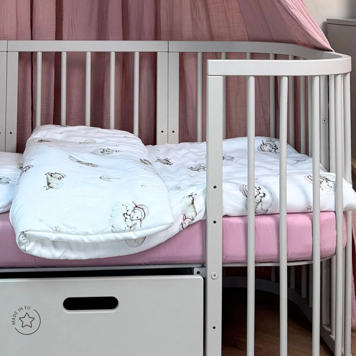 waldin Kokosmatratze groß Babybett 7in1 | Ökologische Kokoseinlage, antiallergisch und atmungsaktiv, Bezug waschbar bei 40 Grad