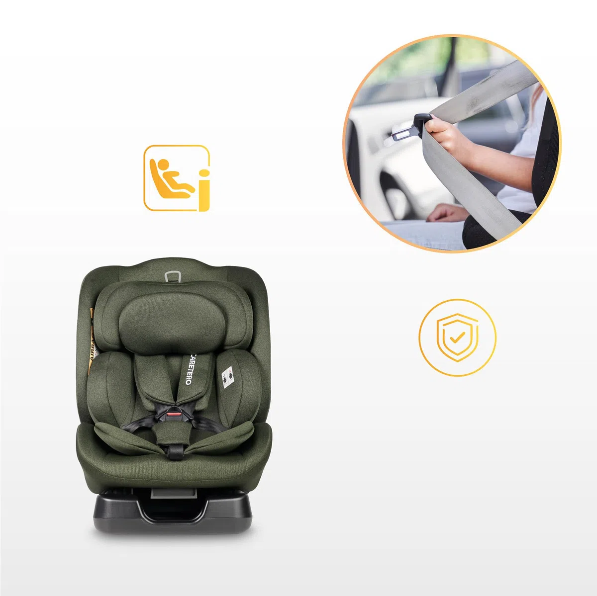 CARETERO - Kindersitz Auto Ohne Isofix - Autositz für Kinder 40-150 cm - Kinderautositz ab Geburt bis zum etwa 12. Lebensjahr - 5-stufige Neigungsverstellung - Mundi i-Size Beige