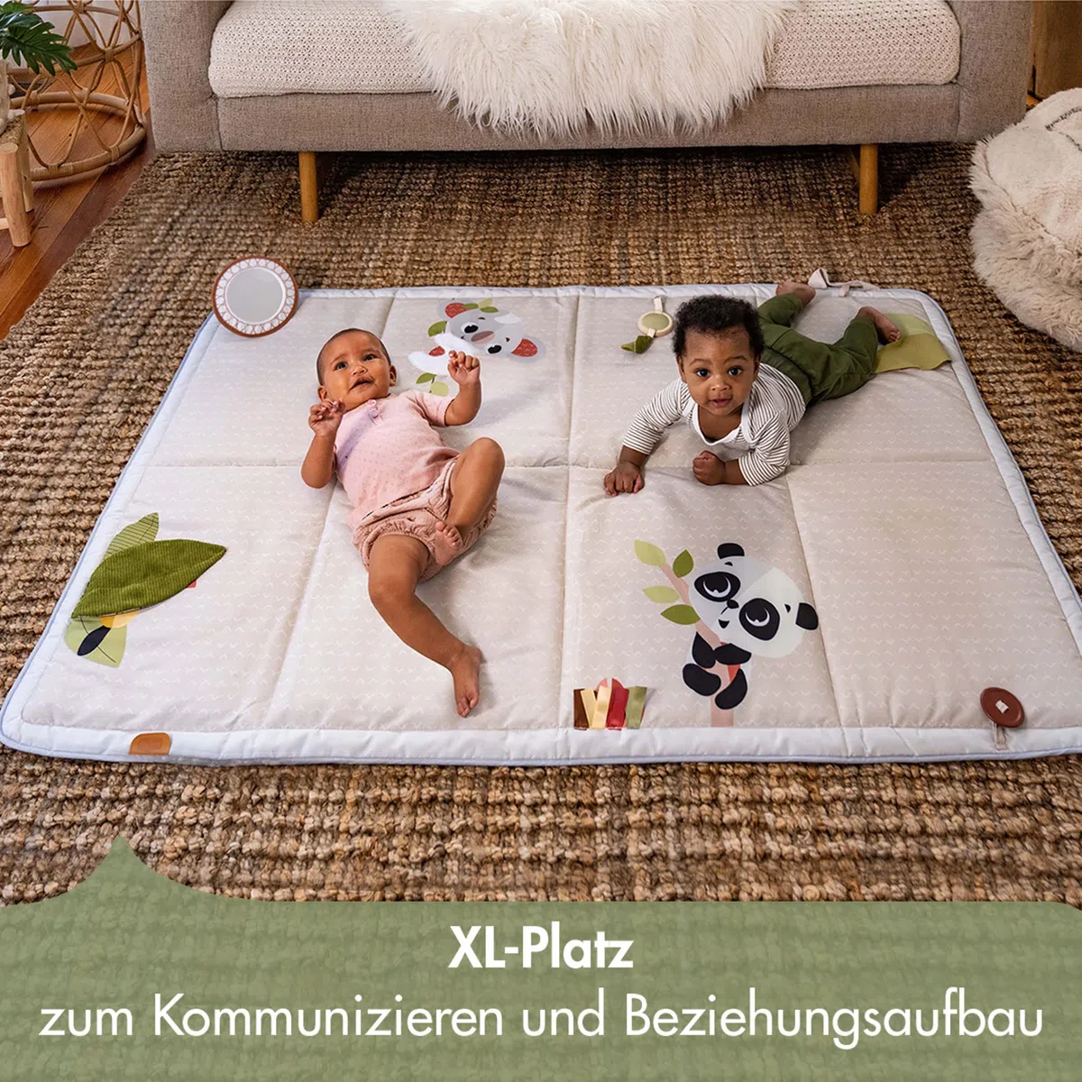 Tiny Love Super Mat, Spielmatte Baby, faltbare Spieldecke (150 x 100 cm), 0+ Monate, 6 Aktivitäten, Krabbeldecke Baby, Spiegel, Holzrassel, Knisterspielzeug, 12 Meilensteinkarten, Boho Chic