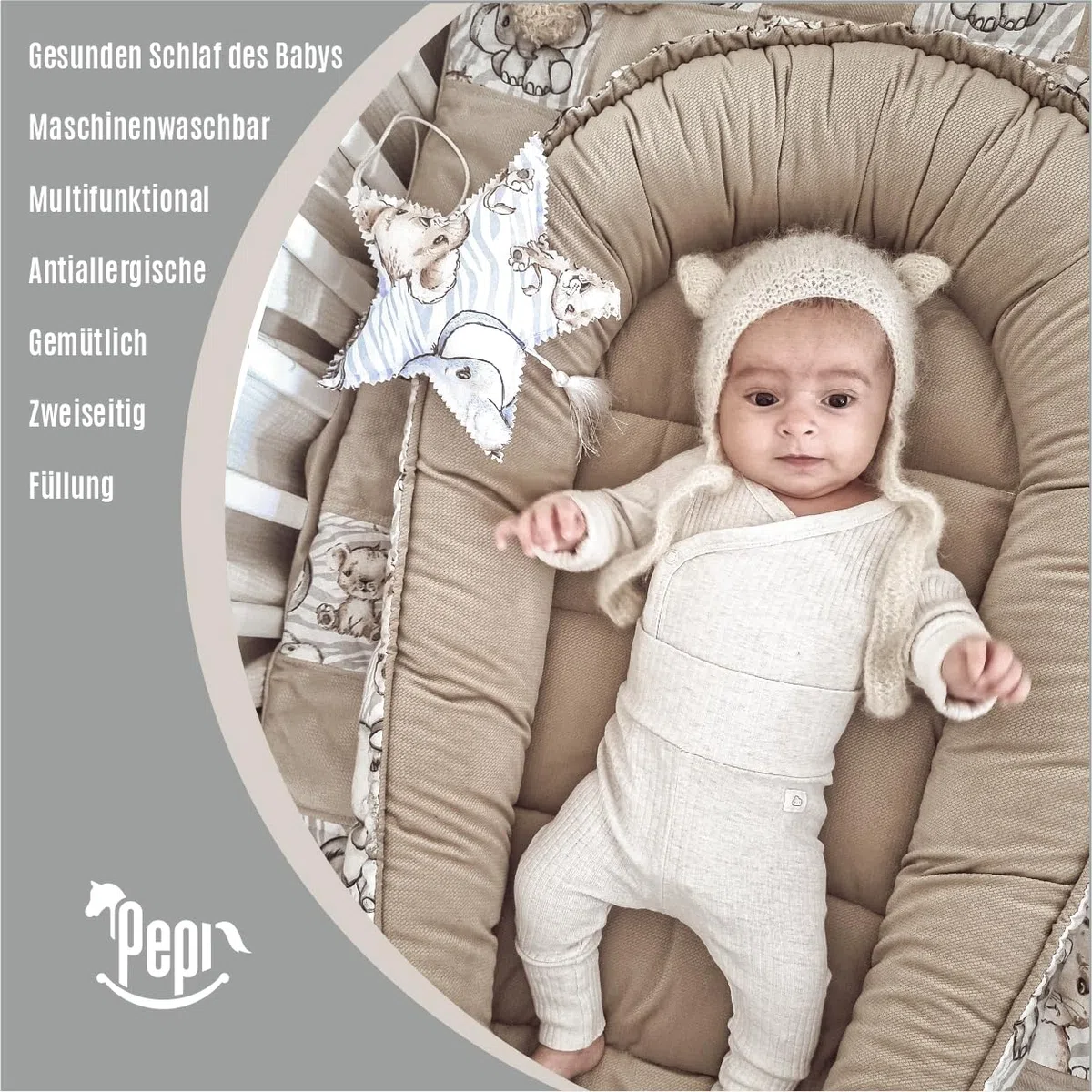 Pepi - Babynestchen Set Babynest 2in1 - Kegel aus 100% Baumwolle und Samt- Schlafsack Baby Abdeckhaube - Pucksack Baby Pucktuch - Pucktuch Baby - cottone&Velvet (Hummingbird Old rosa)