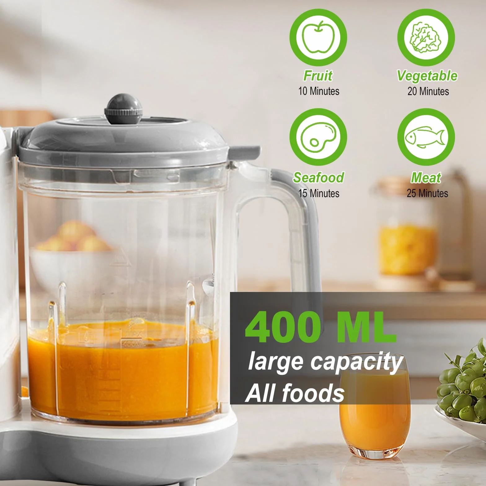 Babynahrungszubereiter, Multifunktions Baby Food Maker mit Dämpfen, Mixen & Erwärmen, Babybrei Zubereiter mit 4 Kochvoreinstellungen Dampfgarer und Mixer für Babynahrung