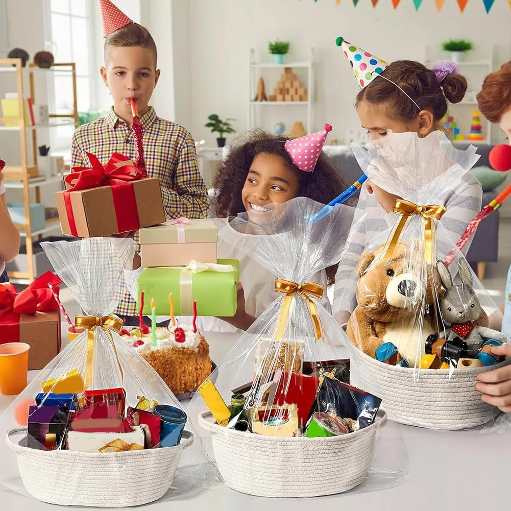 8er-Pack Kleiner Geflochtener Korb mit Geschenktüten und Bändern, Leere Dekorative Geschenkbox, Süßer Baby-Geschenkkorb Fürs Kinderzimmer