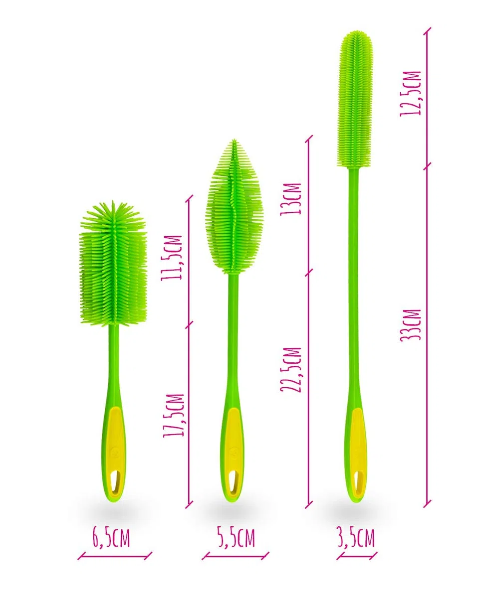 Kochblume Silikonbürsten 3er Set mit Wechselköpfen | Flaschenbürste, Spülbürste, Antibakteriell, Keimfrei (anthrazit)