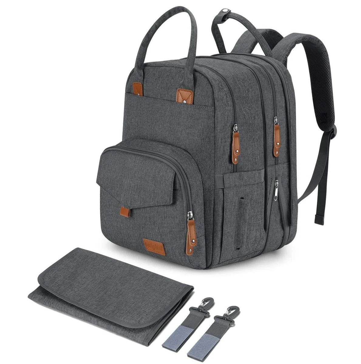 Qualyphant Großer Diaper Bag Backpack - 23 Taschen, Erweitbar, 31 Liter, Grau, Einfarbig, Polyester, Minimalistisch, Rucksack