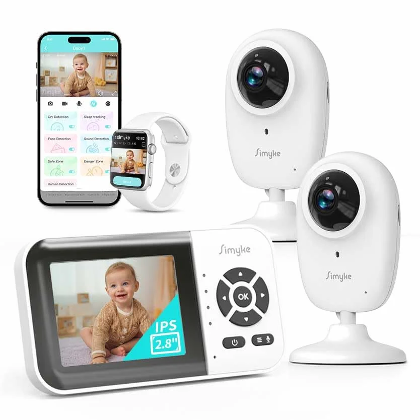 Smart Babyphone mit Kamera und Audio Dual-Modus, WLAN-Schalter, 2,8-Zoll-Display, Nachtsicht, Fütterungsuhr, Temperaturerkennung, 2-Wege-Talk,