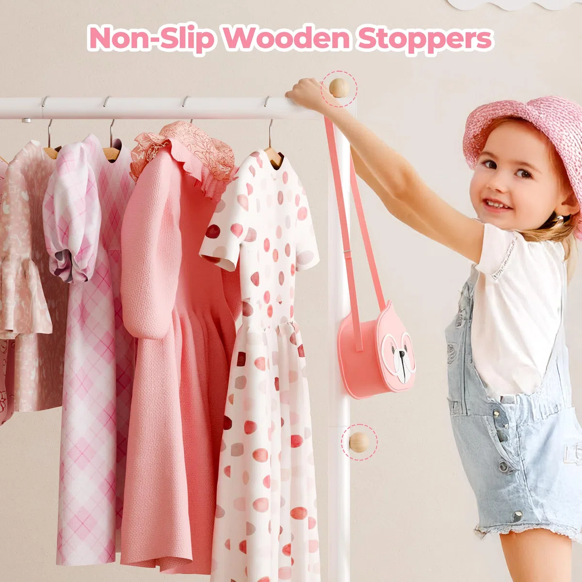 GRANNY SAYS Kleiderständer Kinder mit Aufbewahrungskiste, Kinder Kleiderstange auf Rollen, rosa Kindergarderobe stehend, robuste Jackenständer Kinderkleiderschrank für Baby- & Kleinkinderzimmer