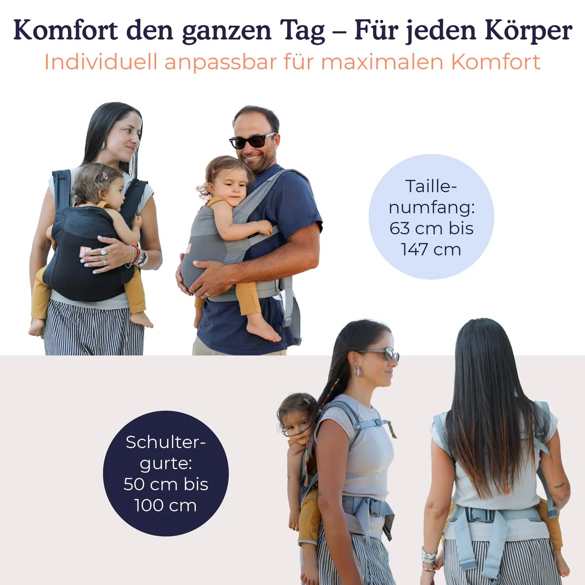 Beco Fly Ultralite Babytrage & Kindertrage – Kompakt, Faltbar & Leicht – Inkl. Transporttasche, Bauch- & Rückentrage, Ergonomische M-Position (7–20 kg) - Grau