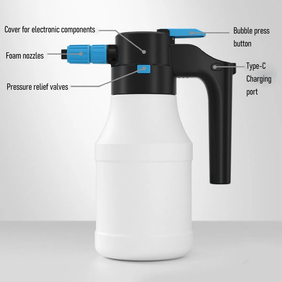 1,5 L Elektrische Sprühflasche, 2,0 Bar Schaumpistole, Autowaschsprüher, Gartensprüher, Automatischer Sprüh Hand Hochdruck Pumpsprüher für Autowäsche, Gartenbewässerung, Beregnung