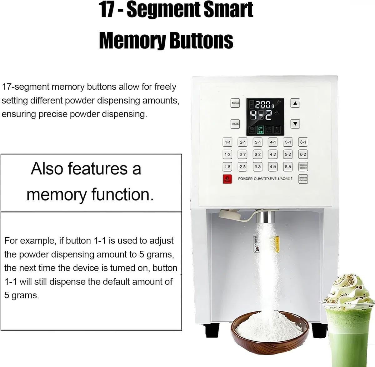 Automatischer Lebensmittelpulverspender, 3,5 l, Messquantifizierer für Kaffee, Milchpulver, Milchpulver, Milchcremer, Matcha Backen