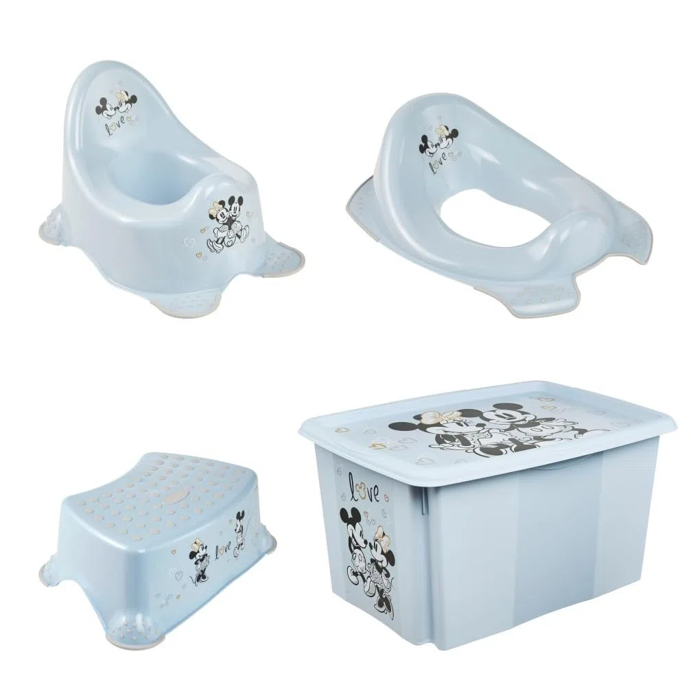 keeeper Mickey-Set Babytopf adam + Toilettensitz ewa + Tritthocker tomek + Aufbewahrungsbox karolina 45l, adam ca. 18 Monate - 3 Jahren, ewa ca. 24 Monate - 4 Jahre, tomek ca. 3-14 Jahre, Cloudy Blue