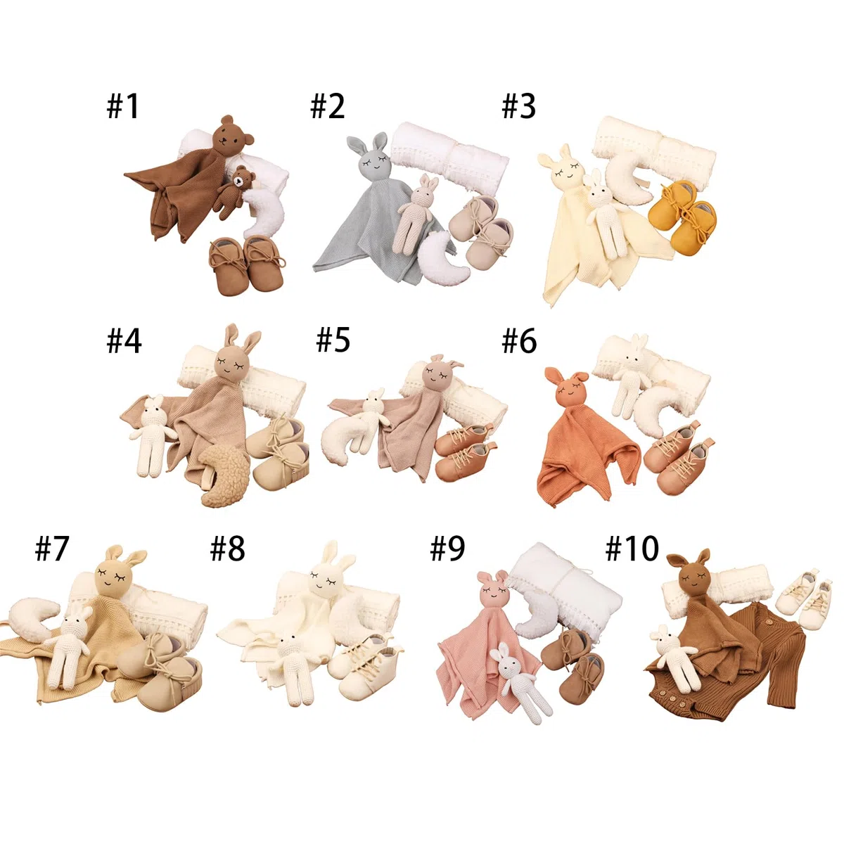 5-teiliges Baby-Set mit Baumwolldecke, beruhigendem Handtuch, Häkelspielzeug und Zubehör für Neugeborene