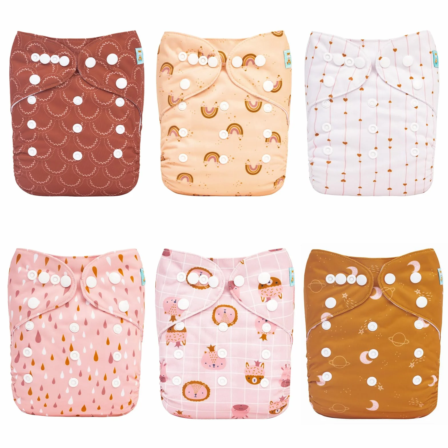 ALVABABY-Stoffwindeln Baby, Stoffwindeln Wiederverwendbar, Waschbar, 6 Windeln + 12 Stoffwindel Einlagen 6DM104-DE