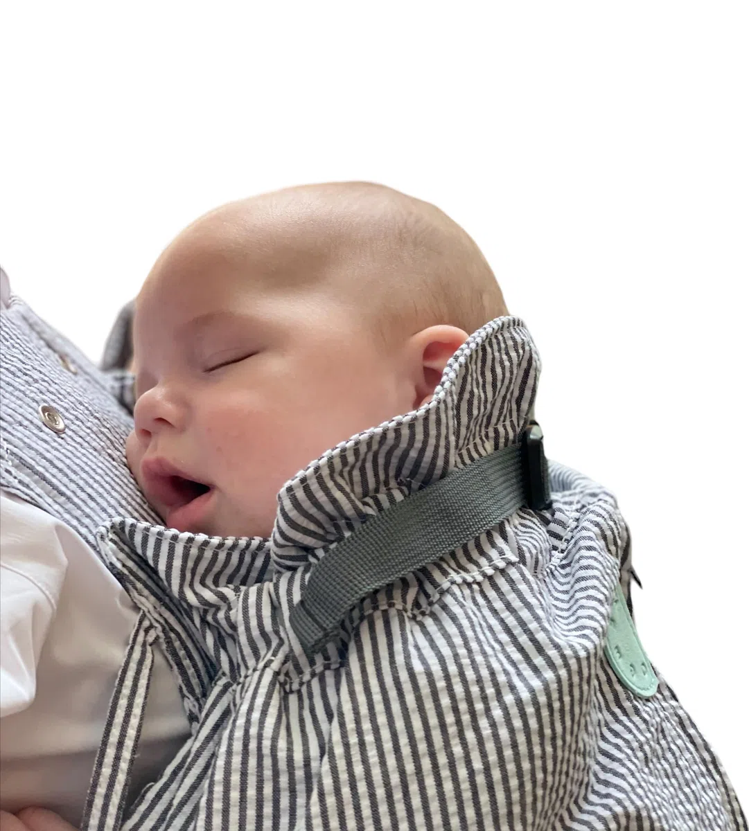 Weego TWIN Original Babytrage für Zwillinge ab 1.800 Gramm ergonomisch OEKO-TEX 100 Grey & White Seersucker