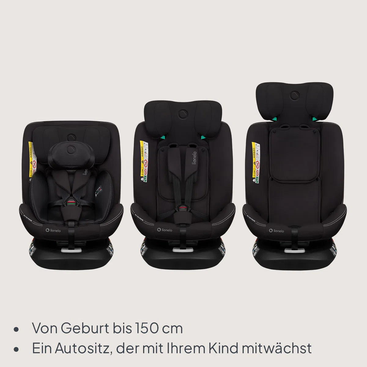 Lionelo Bastiaan i-Size One 360o drehbarer Autositz für Kinder 40-150 cm | Montage in Fahrtrichtung und entgegen der Fahrtrichtung möglich, ISOFIX Pas TopTether Einstellbare Rückenlehne
