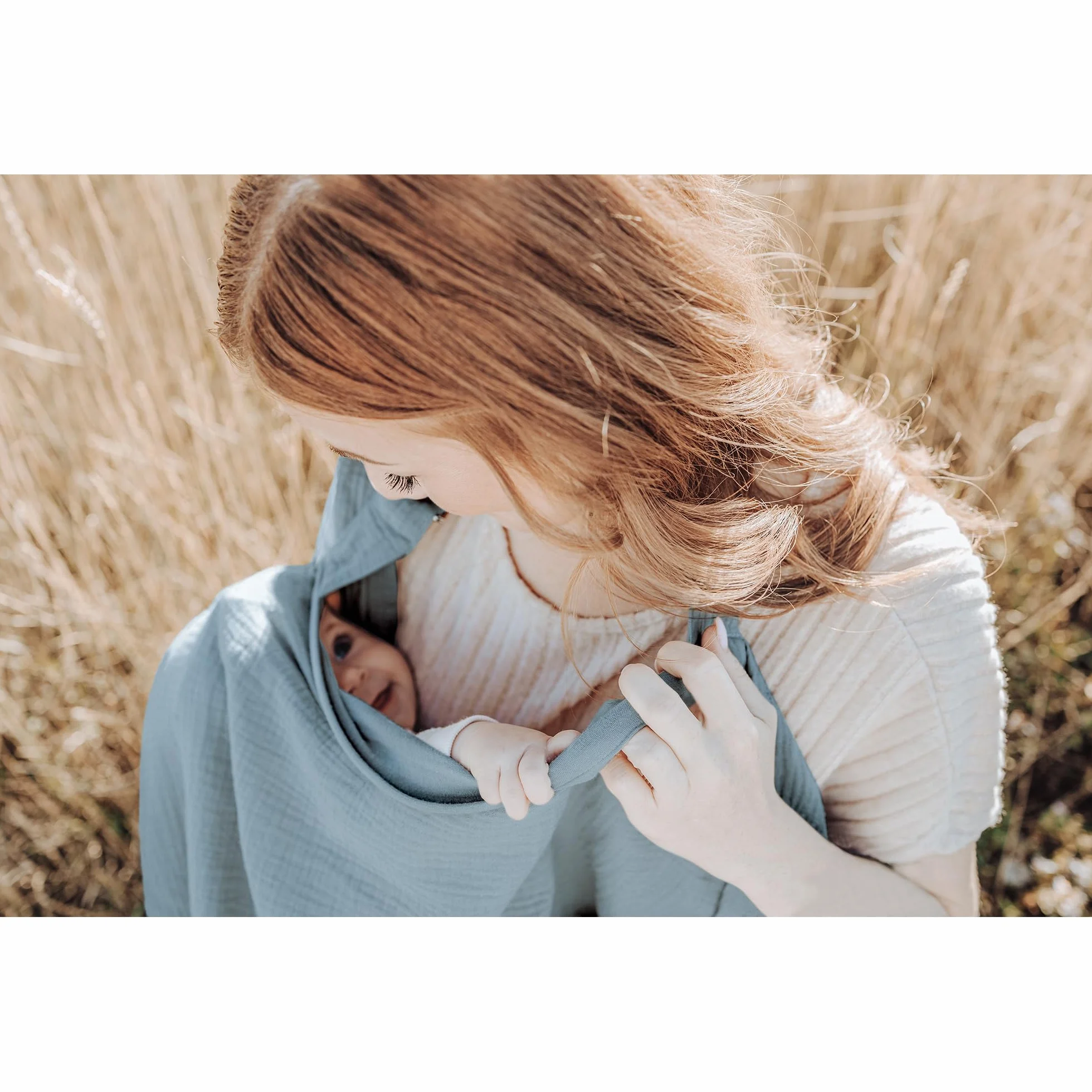 Konssy Musselin-Abdeckung zum Stillen von Babys, atmungsaktiv, 100% Baumwolle, Stillbezug mit starrem Reifen für Mutter, Stillschürze, Mehrzweck-Autositz-Baldachin (Blue)