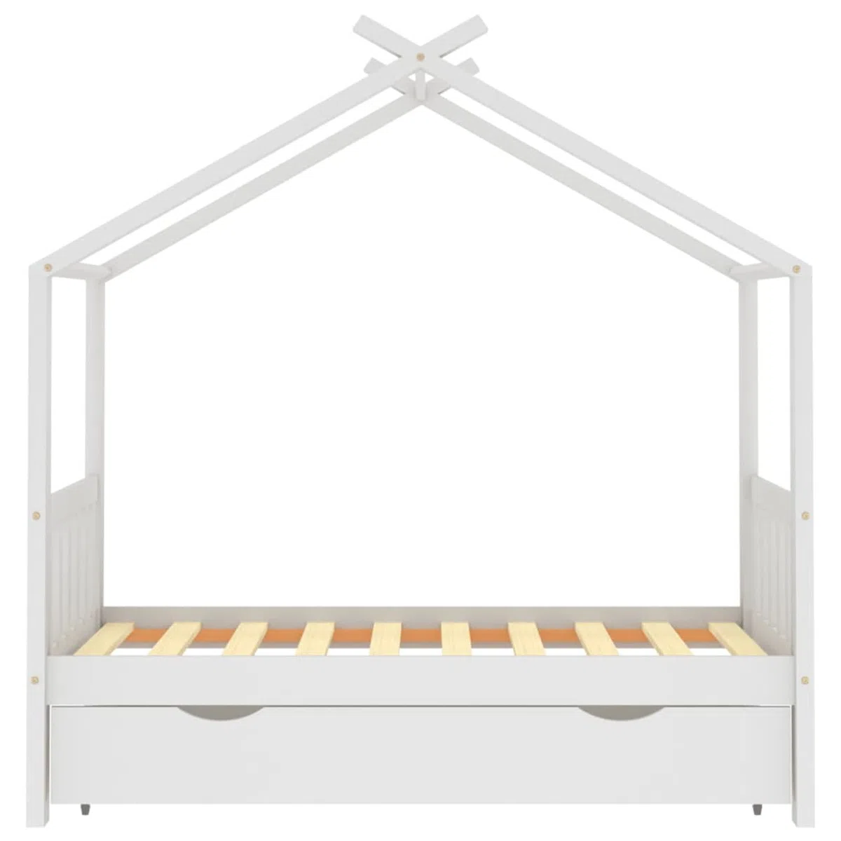 Chusui Kinderbett mit Schublade, Kinderbett, Hausbett, Kinder Bett, Betten, Weiß Massivholz Kiefer 80x160 cm