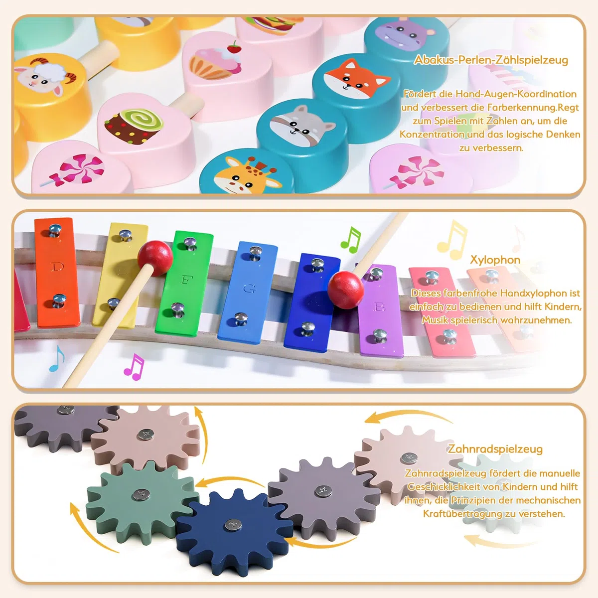 Laufstall Baby mit Spielzeug - Faltbares Laufgitter Baby aus Holz mit Tür & Sicherheitsverschluss, individuell formbarer Krabbelgitter & Absperrgitter(145 * 216 * 61 cm)