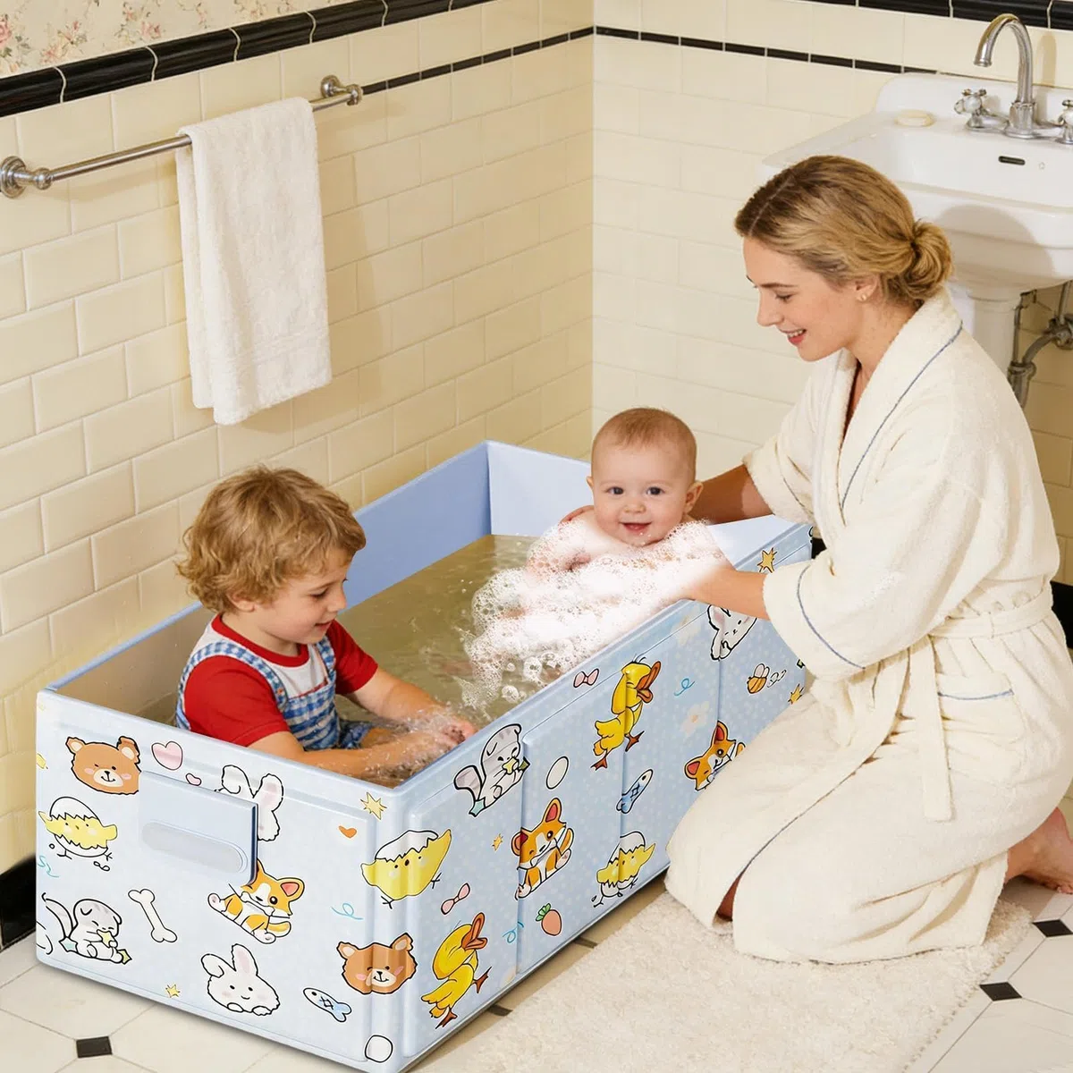Tragbare Badewanne für Kinder,Platzsparende Badewanne mit Ablaufstopfen,Kompakte Aufbewahrungswanne | Geeignet für Mädchen: Indoor, im Bad, in der Dusche, im Spa, auf der Reise, im Wohnmobil, Balkon