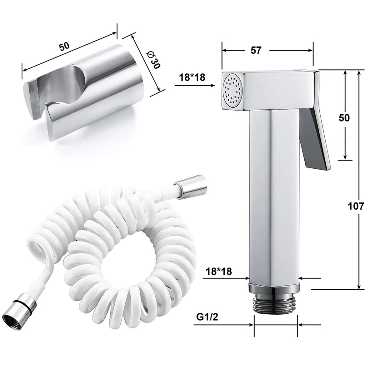 Tragbares Bidet-Sprühgerät for die Toilette, verchromtes tragbares Stoffwindel-Sprühset Messing-Badezimmer-Bidet-Sprühgerät mit Halterung for die persönliche Hygiene, Baden von Haustieren, PVC-Schlauc