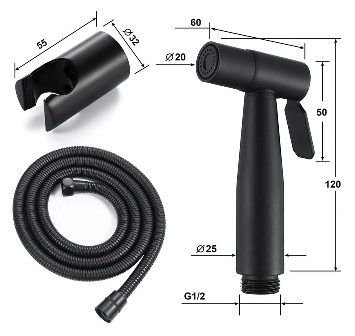 ToiletSprayer Hochwertiger schwarzer Hand-Toilettensprüher aus Edelstahl for Badezimmer – Shattaf-Sprayer, ideal for die persönliche Hygiene und Töpfchen-Toilettenspray – perfekt